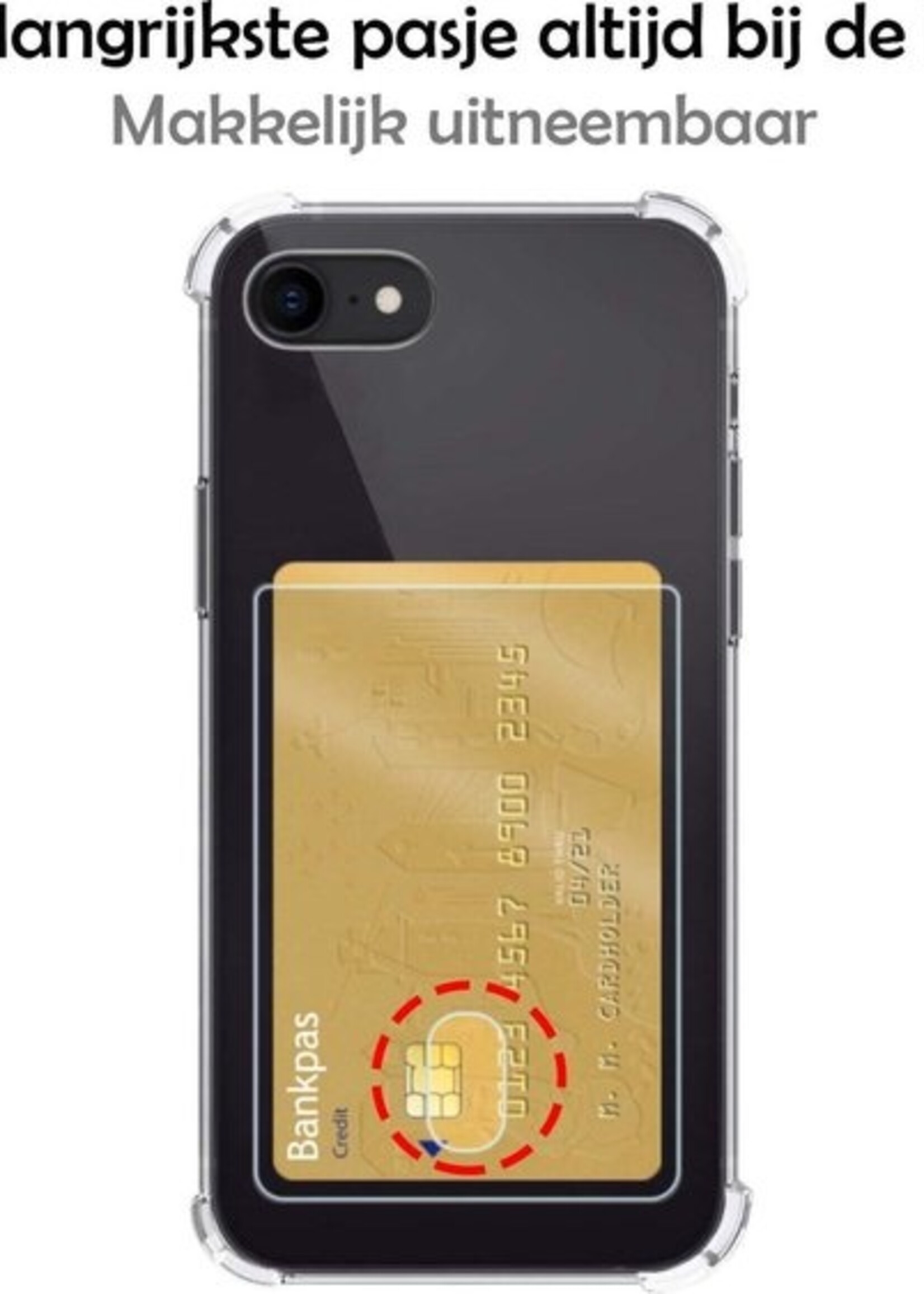 BTH Hoesje Geschikt voor iPhone 8 Hoesje Met Pasjeshouder Siliconen Case Met Kaarthouder Met Screenprotector - Hoes Geschikt voor iPhone 8 Hoesje Shock Proof Case - Transparant