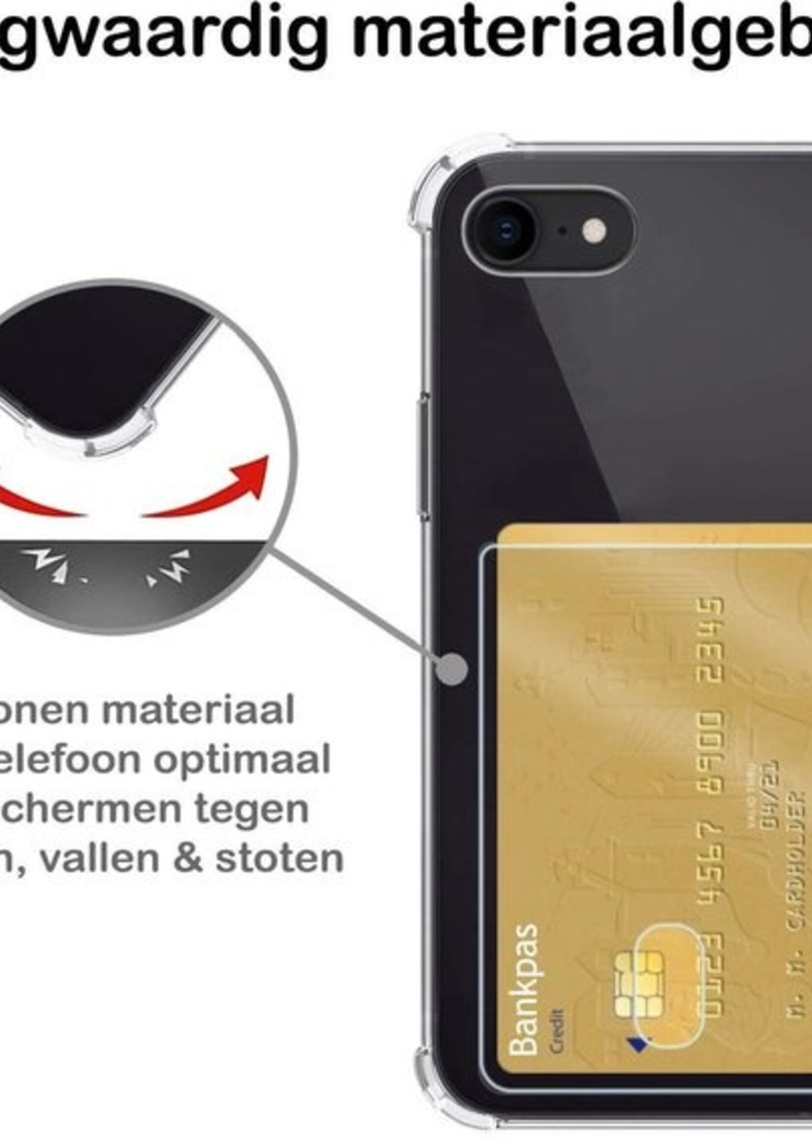 BTH Hoesje Geschikt voor iPhone 8 Hoesje Met Pasjeshouder Siliconen Case Met Kaarthouder Met Screenprotector - Hoes Geschikt voor iPhone 8 Hoesje Shock Proof Case - Transparant