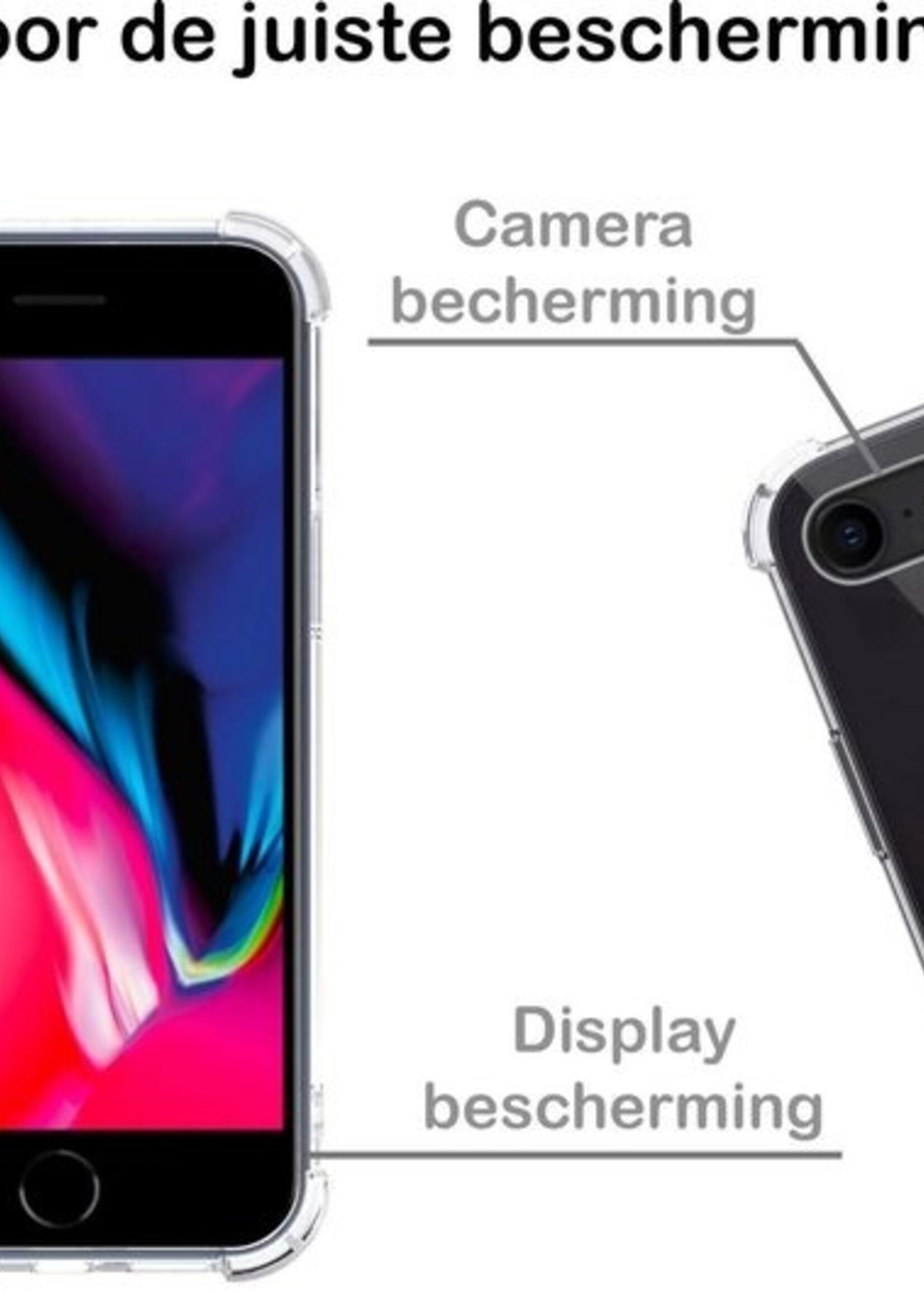 BTH Hoesje Geschikt voor iPhone 8 Hoesje Met Pasjeshouder Siliconen Case Met Kaarthouder Met Screenprotector - Hoes Geschikt voor iPhone 8 Hoesje Shock Proof Case - Transparant