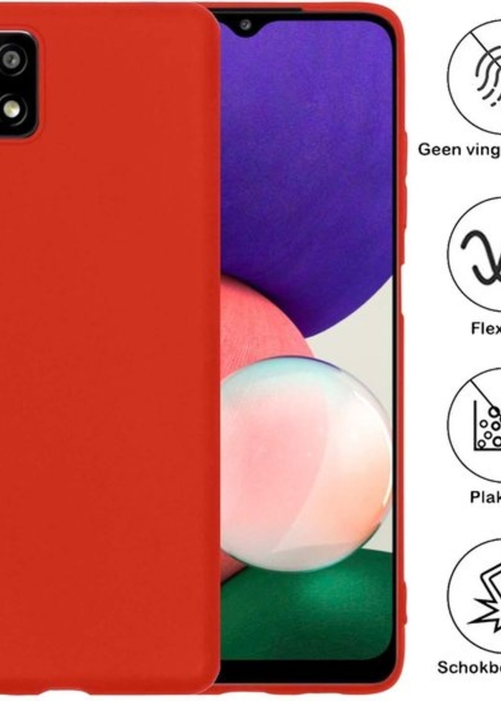 BTH Hoesje Geschikt voor Samsung A22 5G Hoesje Siliconen Case Hoes - Hoes Geschikt voor Samsung Galaxy A22 5G Hoes Cover Case - Rood
