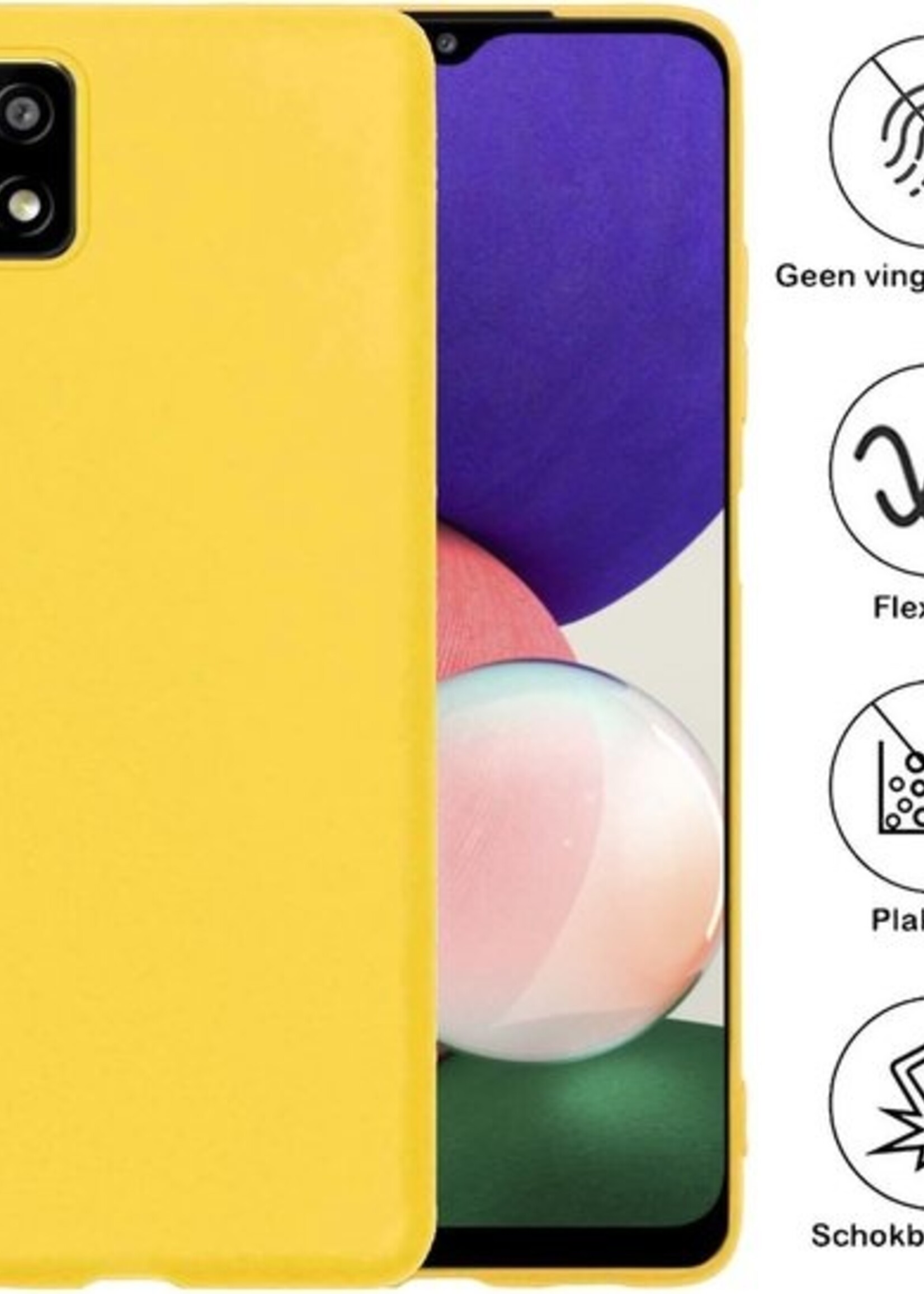 BTH Hoesje Geschikt voor Samsung A22 5G Hoesje Siliconen Case Hoes - Hoes Geschikt voor Samsung Galaxy A22 5G Hoes Cover Case - Geel
