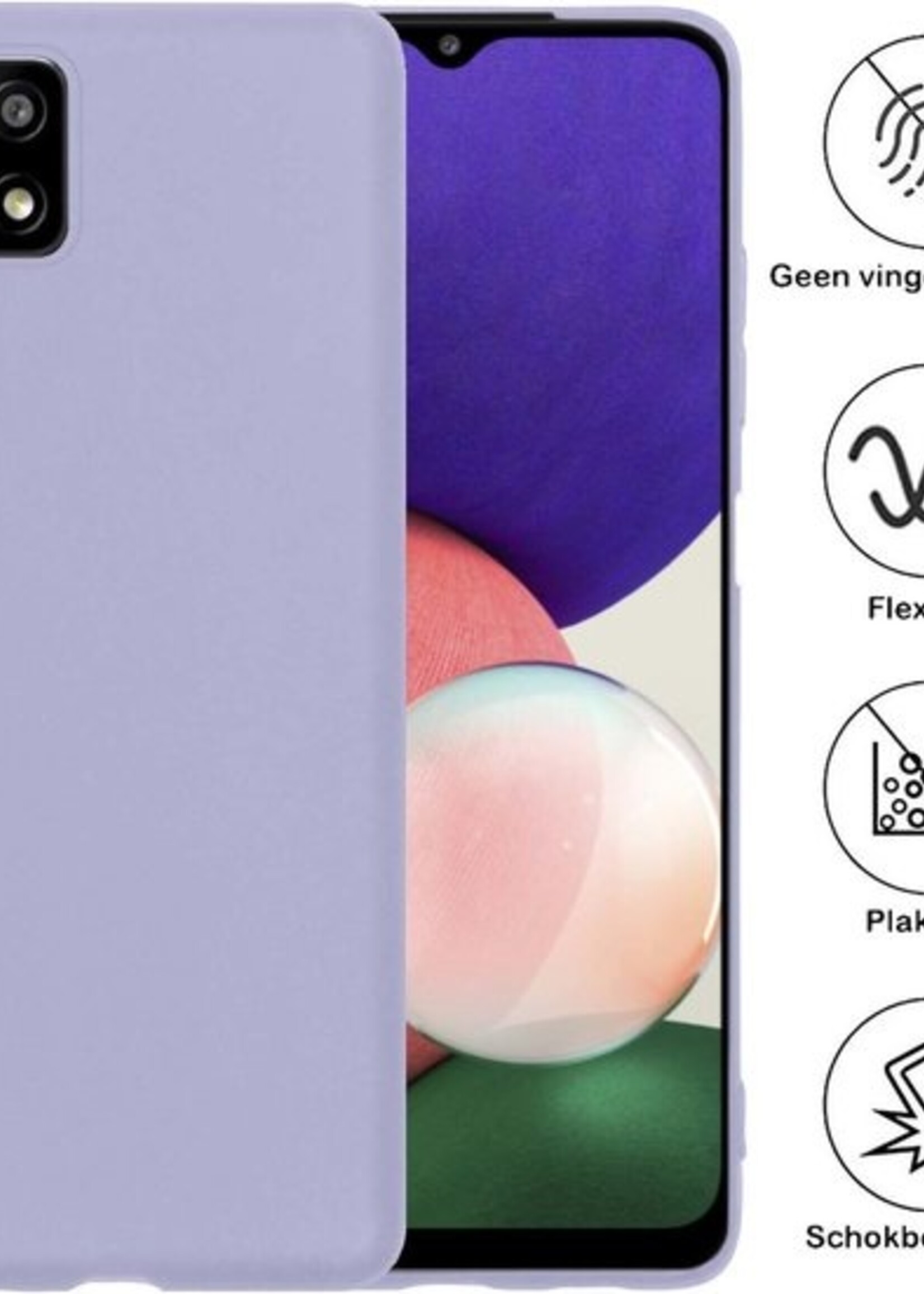 BTH Hoesje Geschikt voor Samsung A22 5G Hoesje Siliconen Case Hoes - Hoes Geschikt voor Samsung Galaxy A22 5G Hoes Cover Case - Lila - 2 PACK