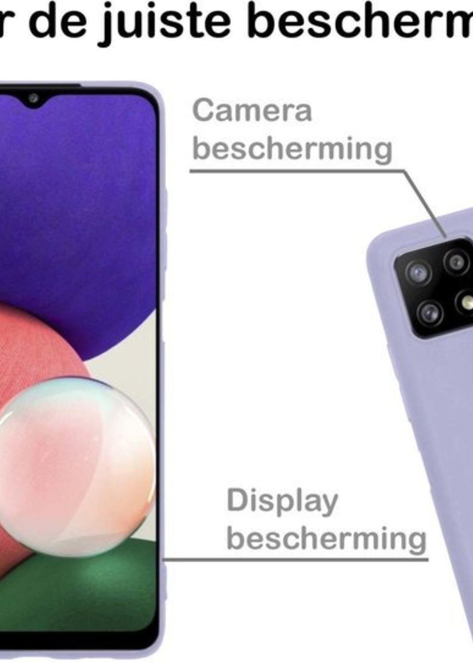 BTH Hoesje Geschikt voor Samsung A22 5G Hoesje Siliconen Case Hoes - Hoes Geschikt voor Samsung Galaxy A22 5G Hoes Cover Case - Lila - 2 PACK