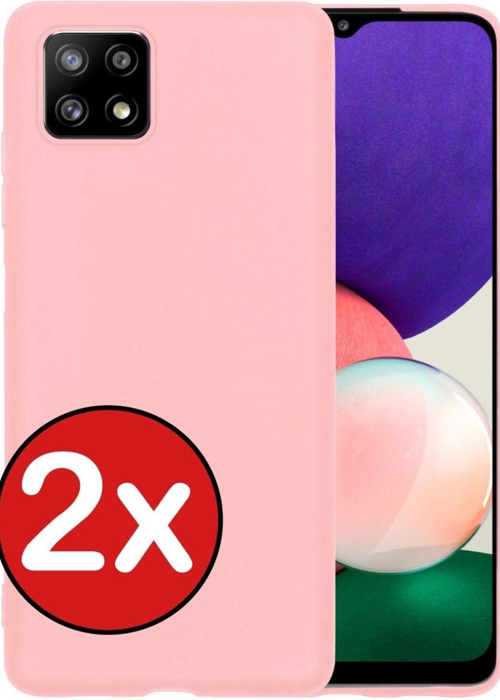 BTH Hoesje Geschikt voor Samsung A22 5G Hoesje Siliconen Case Hoes - Hoes Geschikt voor Samsung Galaxy A22 5G Hoes Cover Case - Lichtroze - 2 PACK