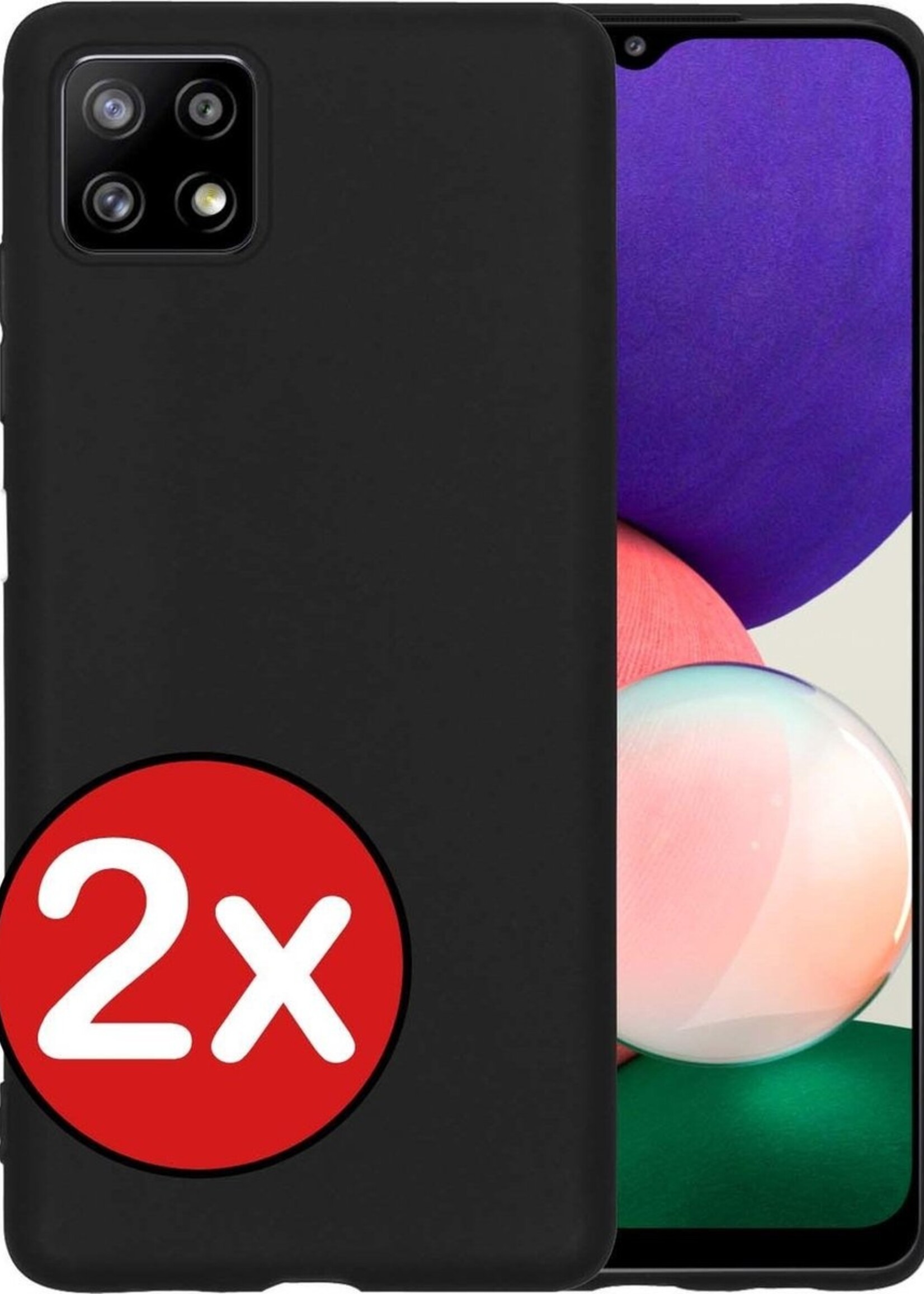 BTH Hoesje Geschikt voor Samsung A22 5G Hoesje Siliconen Case Hoes - Hoes Geschikt voor Samsung Galaxy A22 5G Hoes Cover Case - Zwart - 2 PACK