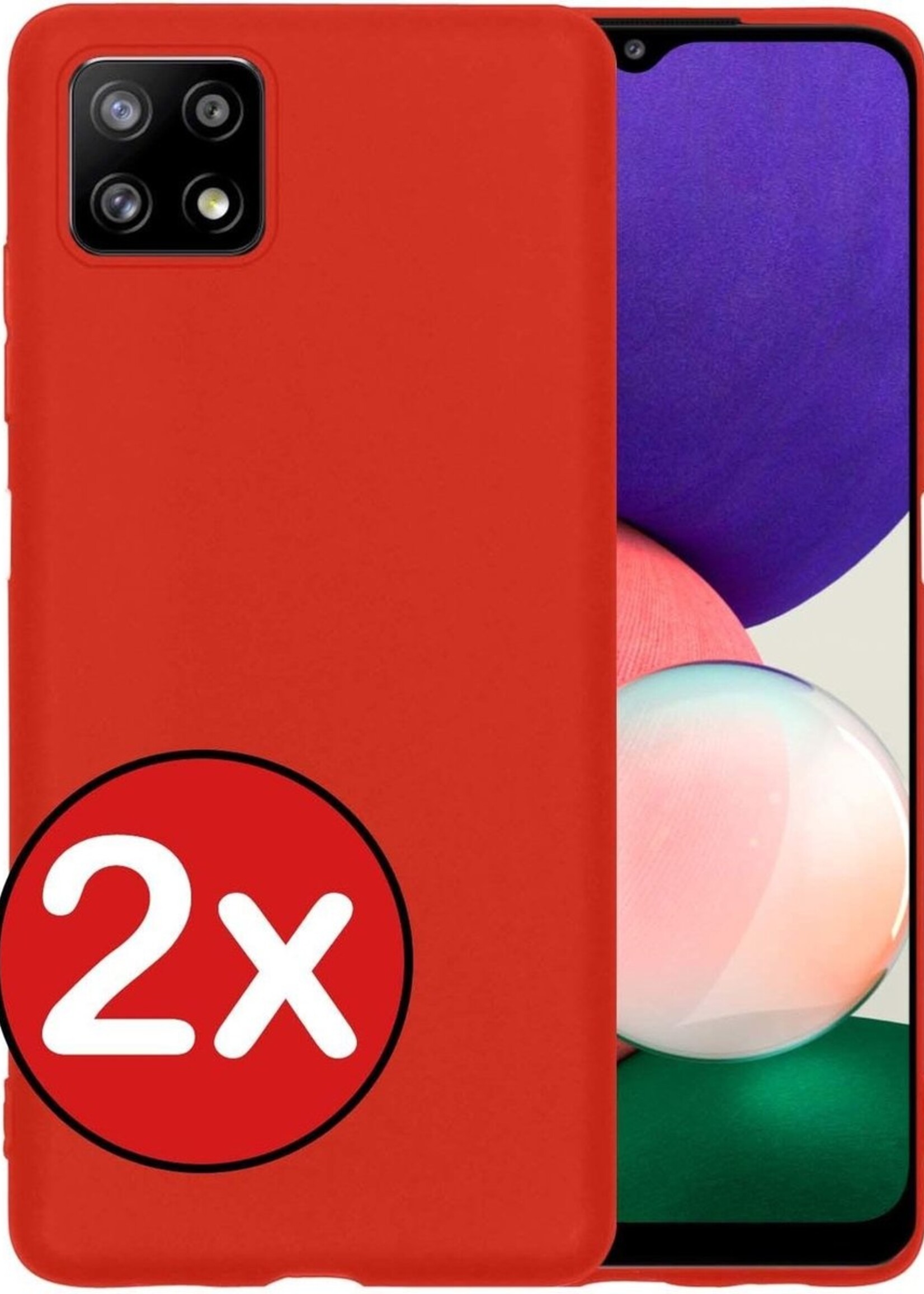 BTH Hoesje Geschikt voor Samsung A22 5G Hoesje Siliconen Case Hoes - Hoes Geschikt voor Samsung Galaxy A22 5G Hoes Cover Case - Rood - 2 PACK