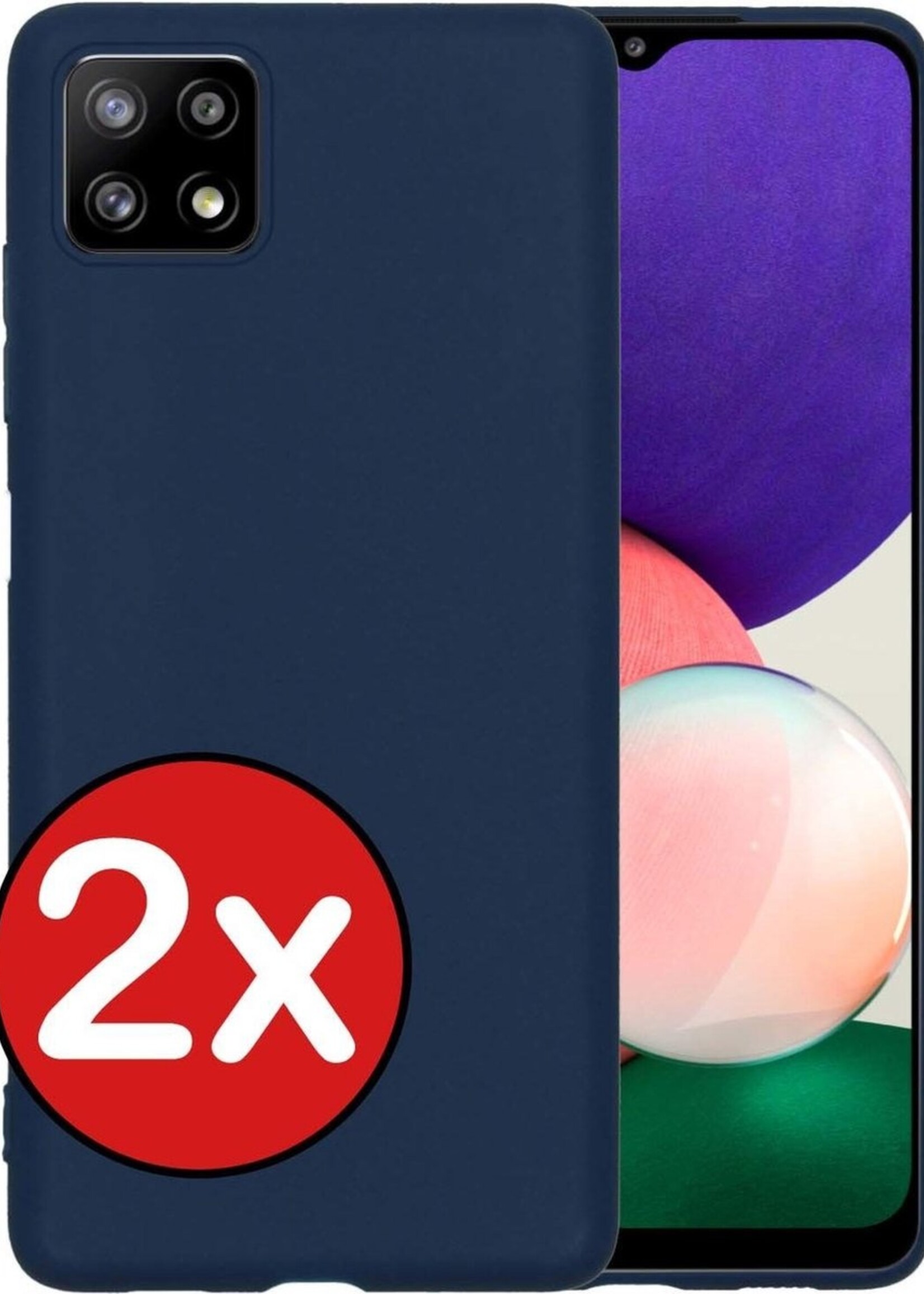 BTH Hoesje Geschikt voor Samsung A22 5G Hoesje Siliconen Case Hoes - Hoes Geschikt voor Samsung Galaxy A22 5G Hoes Cover Case - Donkerblauw - 2 PACK