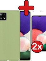 BTH BTH Samsung Galaxy A22 4G Hoesje Siliconen Groen Met 2x Screenprotector