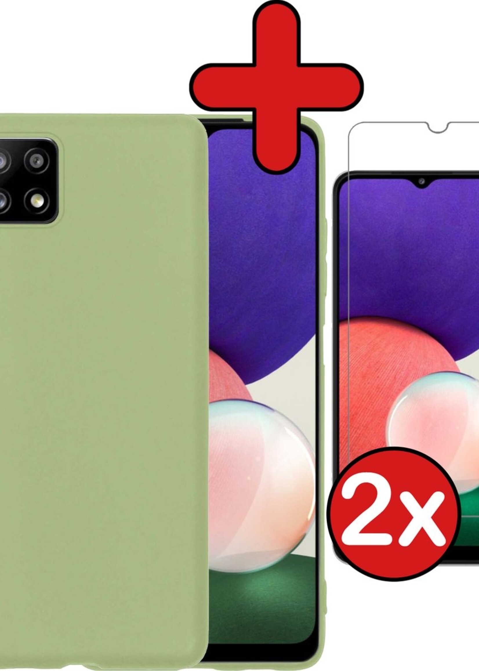 BTH Hoesje Geschikt voor Samsung A22 4G Hoesje Siliconen Case Hoes Met 2x Screenprotector - Hoes Geschikt voor Samsung Galaxy A22 4G Hoes Cover Case - Groen