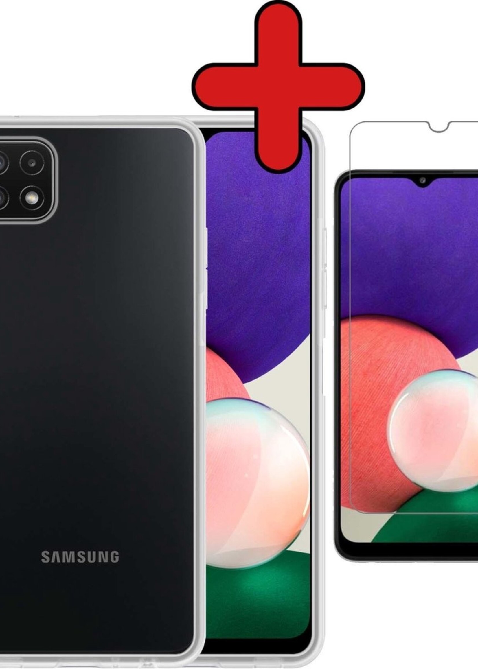 BTH Hoesje Geschikt voor Samsung A22 5G Hoesje Siliconen Case Hoes Met Screenprotector - Hoes Geschikt voor Samsung Galaxy A22 5G Hoes Cover Case - Transparant