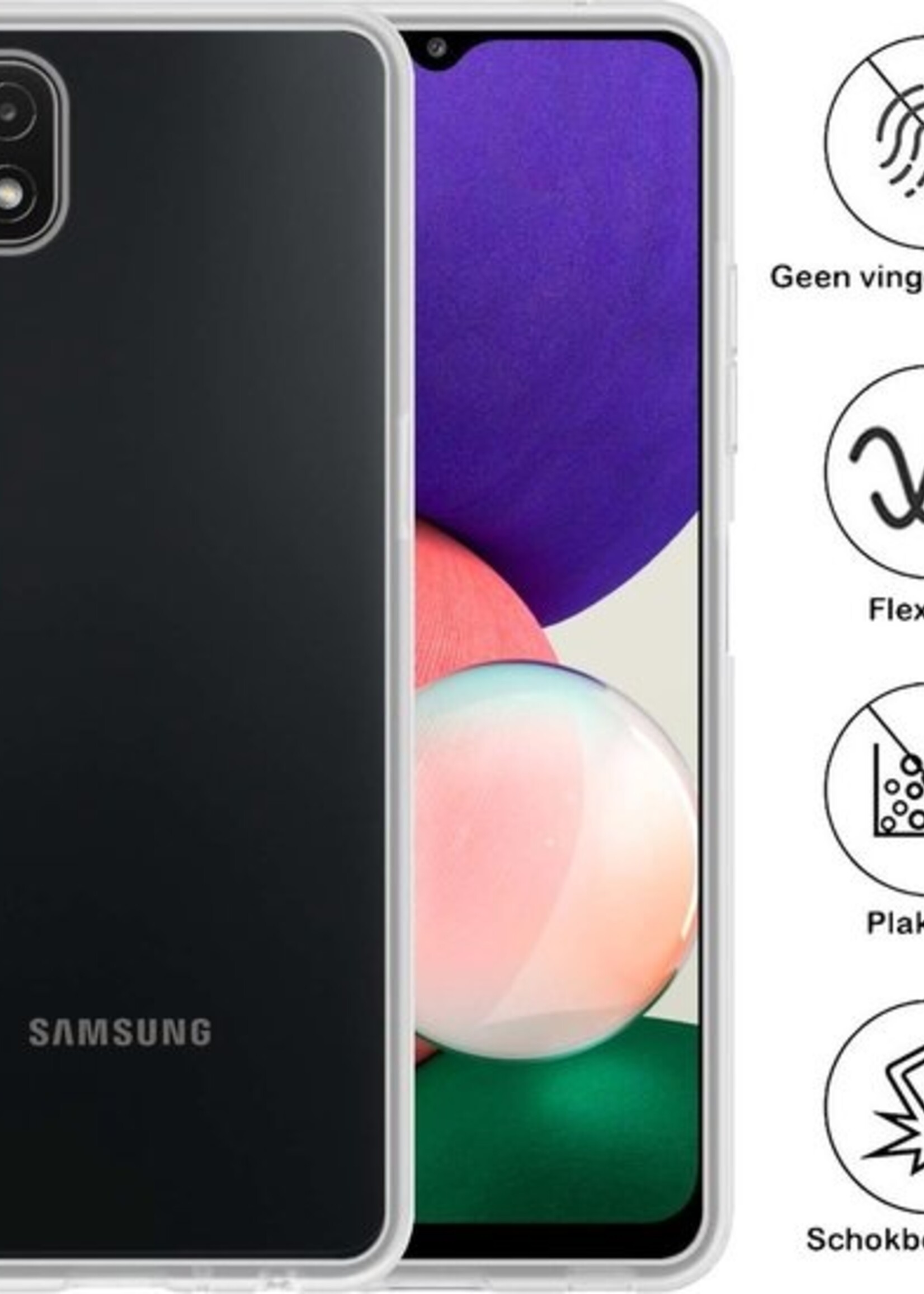 BTH Hoesje Geschikt voor Samsung A22 5G Hoesje Siliconen Case Hoes Met Screenprotector - Hoes Geschikt voor Samsung Galaxy A22 5G Hoes Cover Case - Transparant