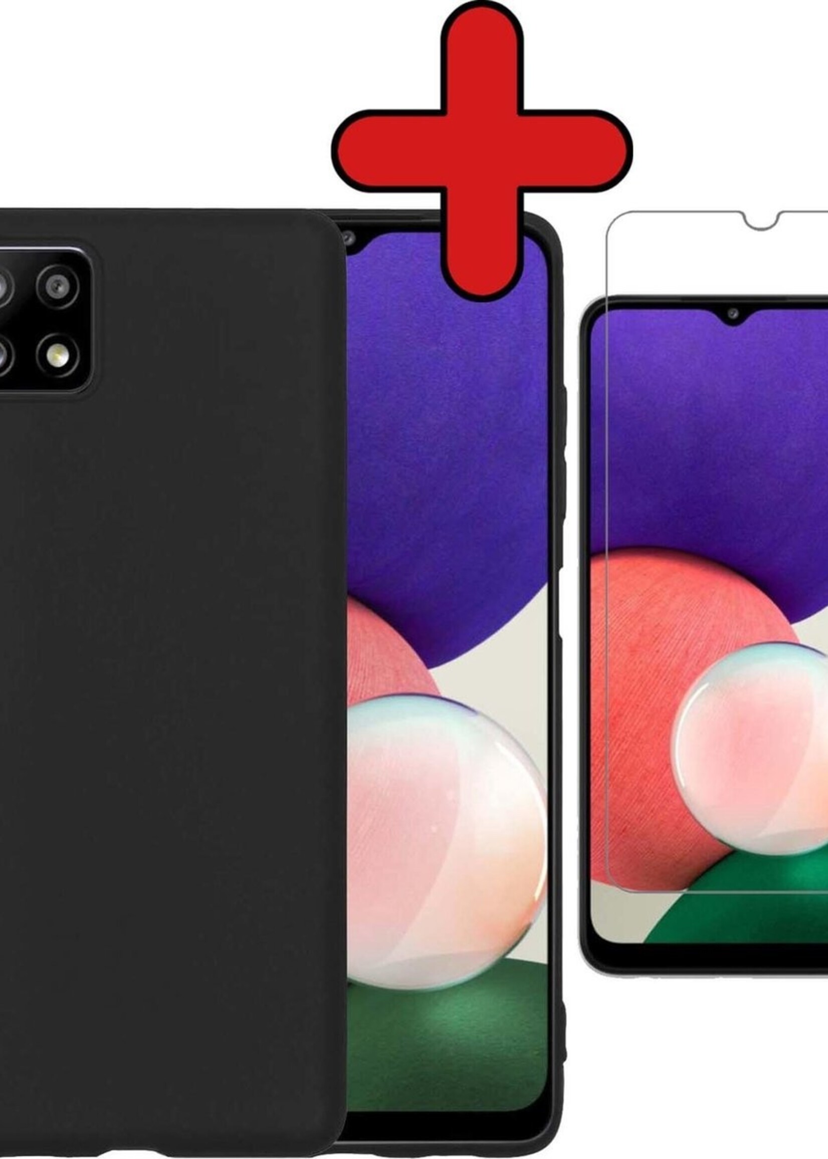 BTH Hoesje Geschikt voor Samsung A22 5G Hoesje Siliconen Case Hoes Met Screenprotector - Hoes Geschikt voor Samsung Galaxy A22 5G Hoes Cover Case - Zwart