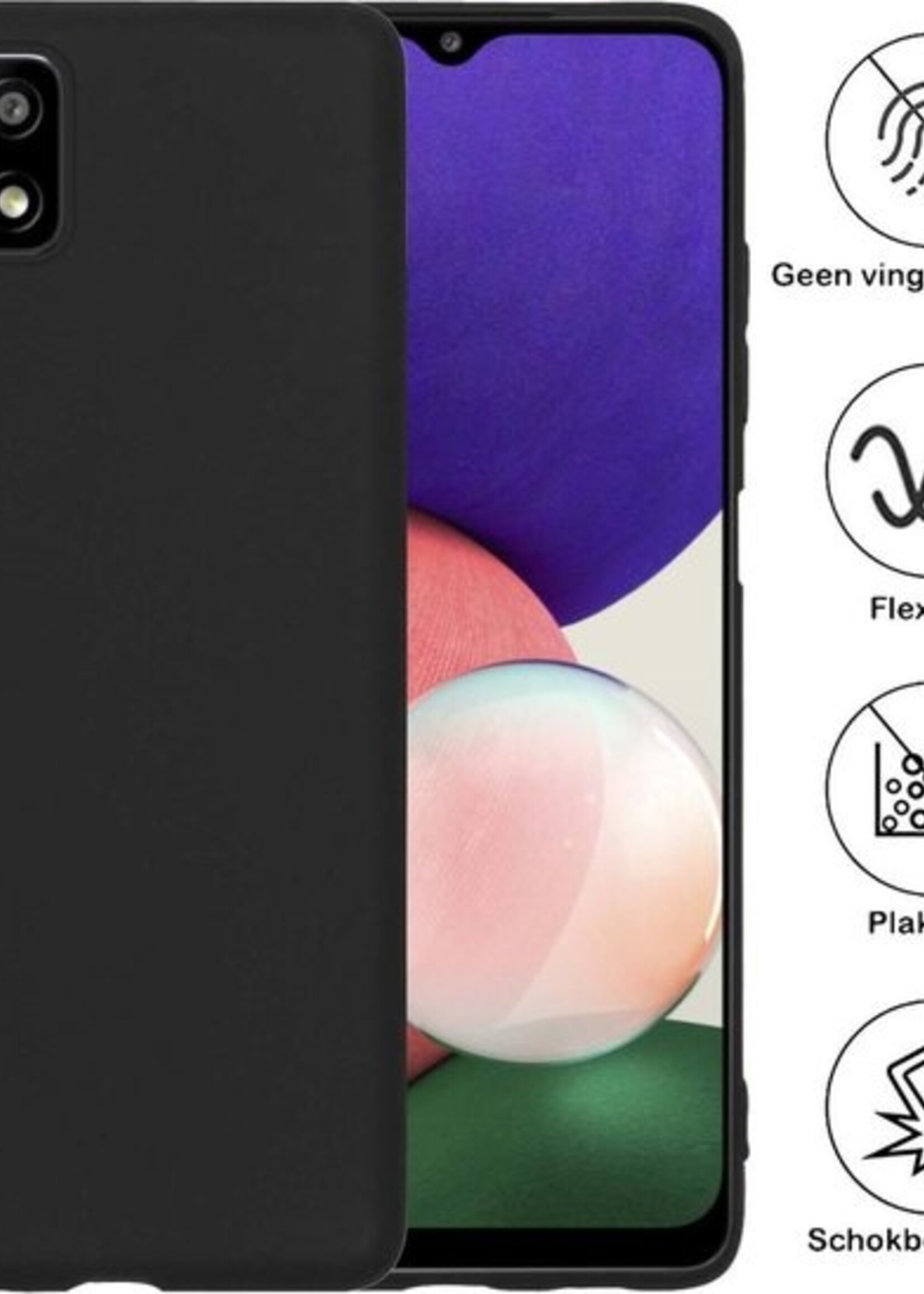 BTH Hoesje Geschikt voor Samsung A22 5G Hoesje Siliconen Case Hoes Met Screenprotector - Hoes Geschikt voor Samsung Galaxy A22 5G Hoes Cover Case - Zwart