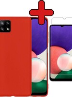 BTH BTH Samsung Galaxy A22 5G hoesje siliconen rood met screenprotector