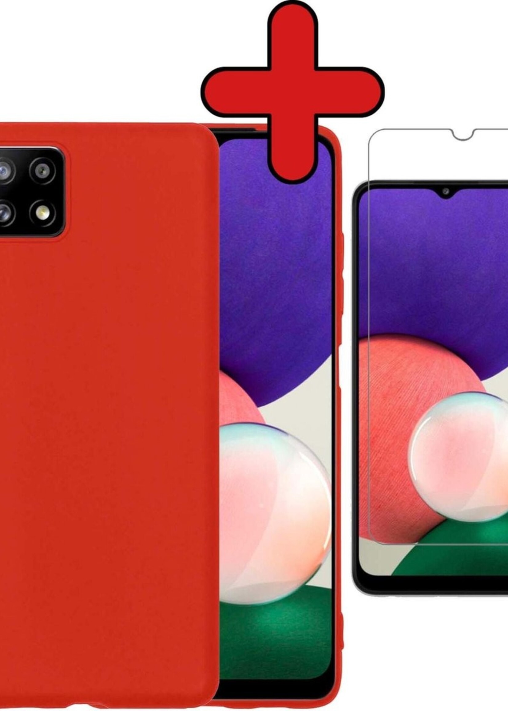 BTH Hoesje Geschikt voor Samsung A22 5G Hoesje Siliconen Case Hoes Met Screenprotector - Hoes Geschikt voor Samsung Galaxy A22 5G Hoes Cover Case - Rood