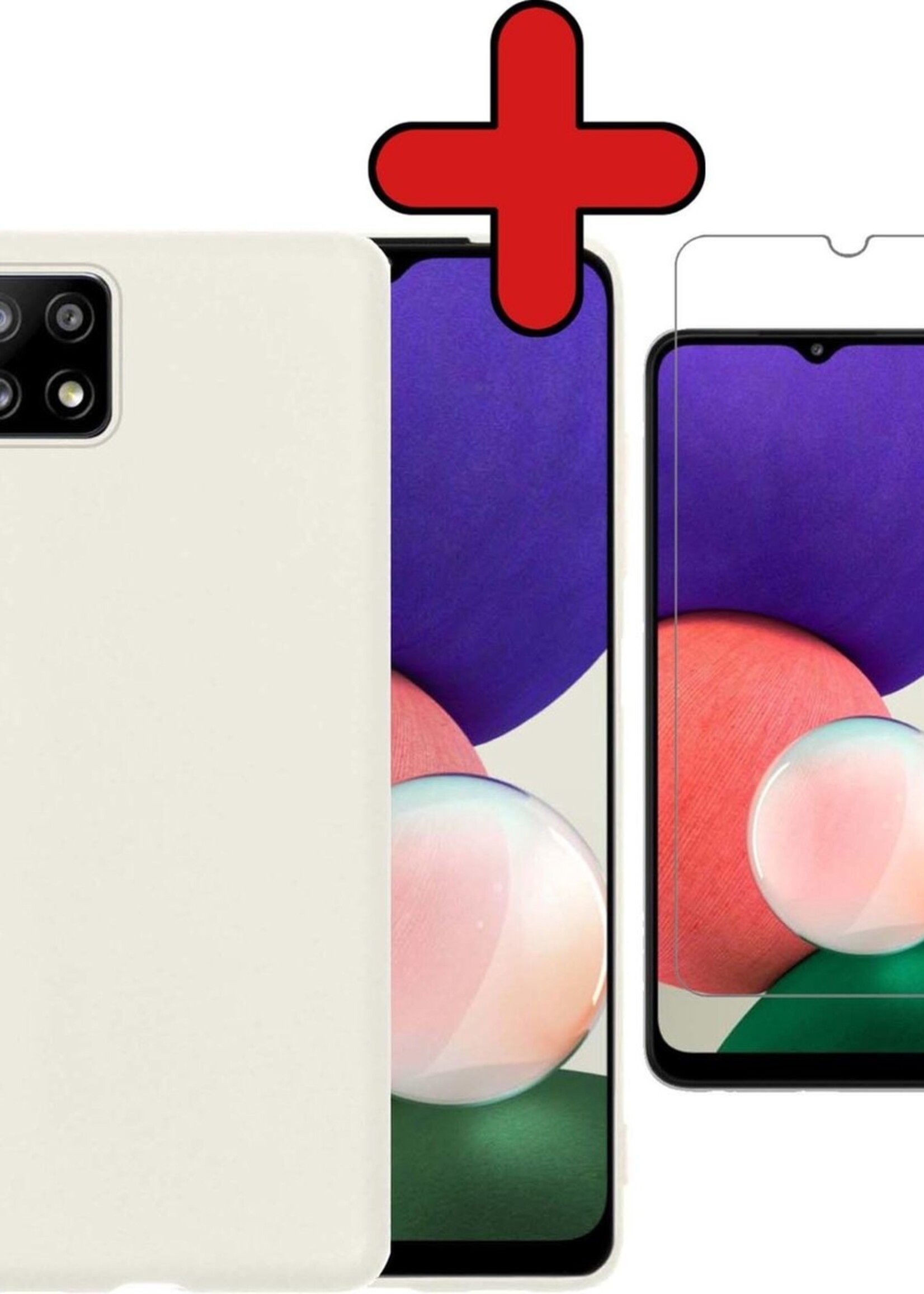 BTH Hoesje Geschikt voor Samsung A22 5G Hoesje Siliconen Case Hoes Met Screenprotector - Hoes Geschikt voor Samsung Galaxy A22 5G Hoes Cover Case - Wit