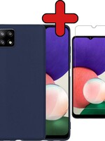 BTH BTH Samsung Galaxy A22 5G hoesje siliconen donkerblauw met screenprotector