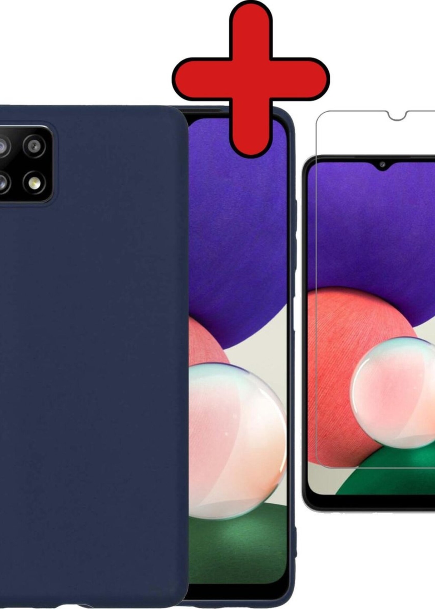 BTH Hoesje Geschikt voor Samsung A22 5G Hoesje Siliconen Case Hoes Met Screenprotector - Hoes Geschikt voor Samsung Galaxy A22 5G Hoes Cover Case - Donkerblauw
