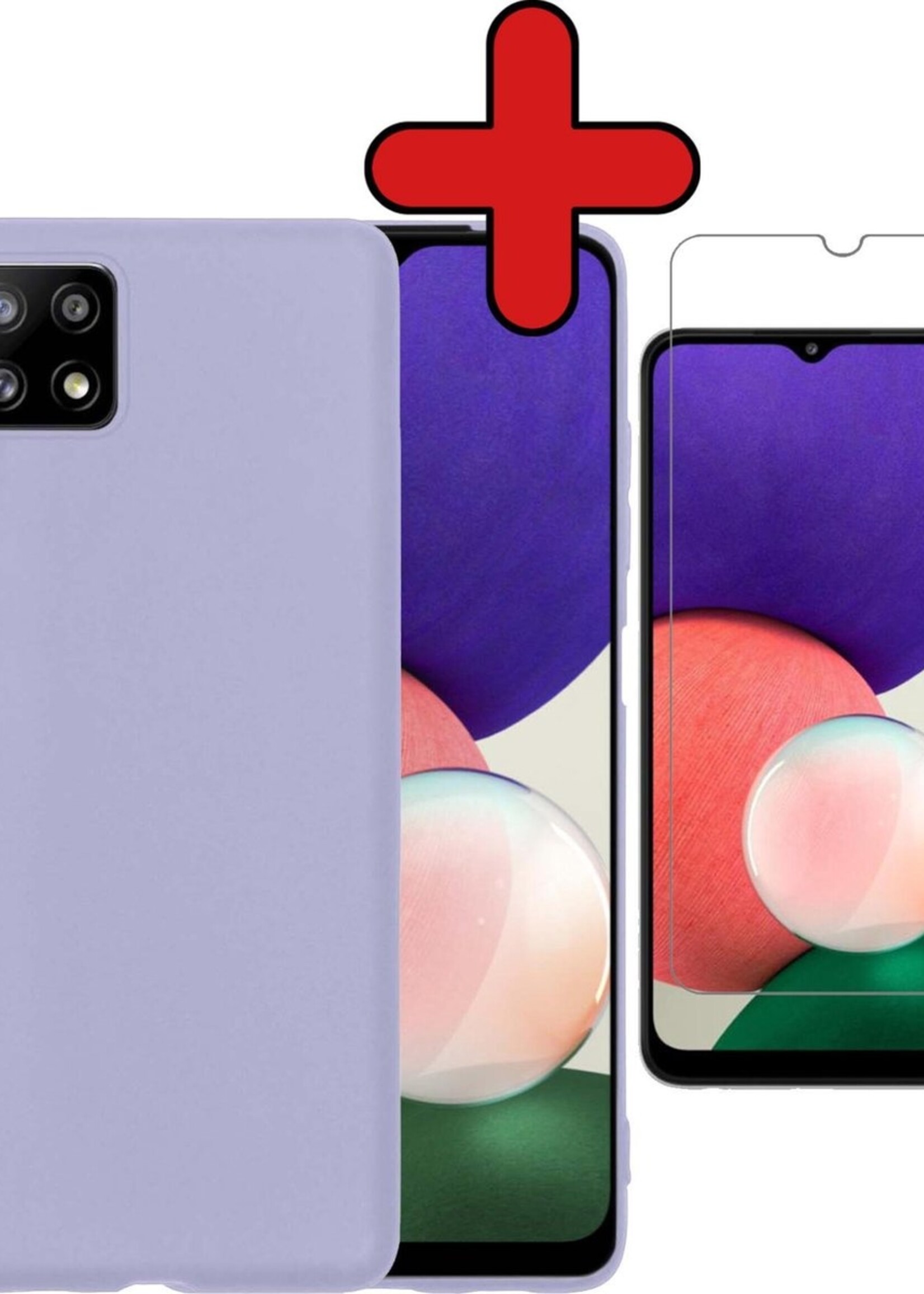 BTH Hoesje Geschikt voor Samsung A22 5G Hoesje Siliconen Case Hoes Met Screenprotector - Hoes Geschikt voor Samsung Galaxy A22 5G Hoes Cover Case - Lila