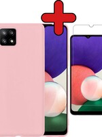 BTH BTH Samsung Galaxy A22 5G hoesje siliconen lichtroze met screenprotector