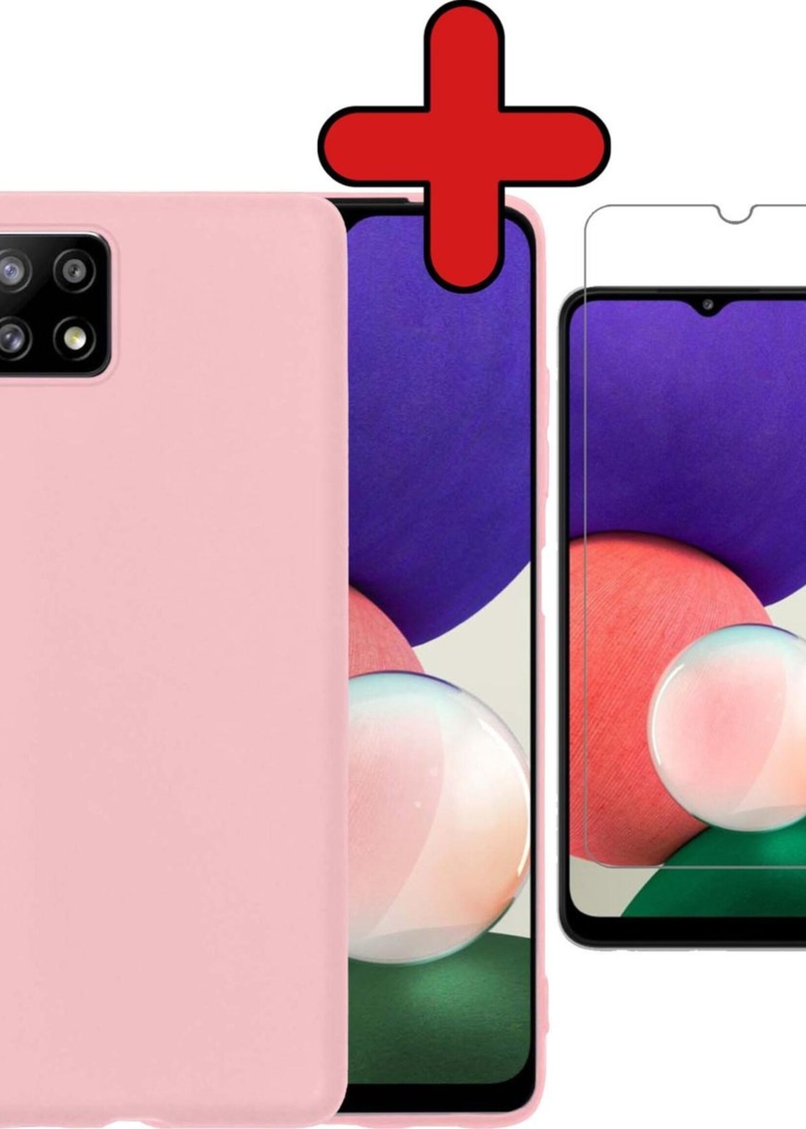 BTH Hoesje Geschikt voor Samsung A22 5G Hoesje Siliconen Case Hoes Met Screenprotector - Hoes Geschikt voor Samsung Galaxy A22 5G Hoes Cover Case - Lichtroze