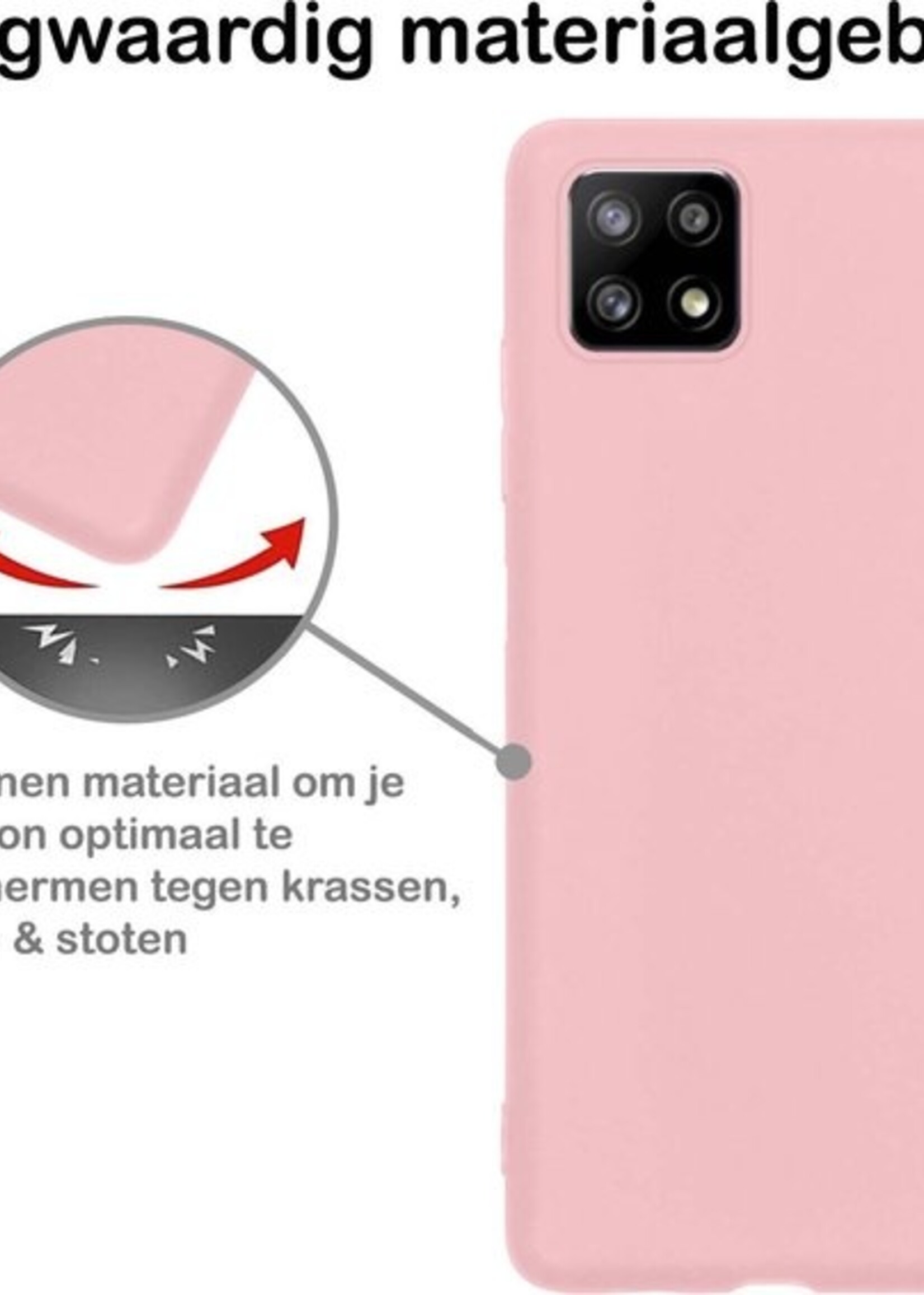 BTH Hoesje Geschikt voor Samsung A22 5G Hoesje Siliconen Case Hoes Met Screenprotector - Hoes Geschikt voor Samsung Galaxy A22 5G Hoes Cover Case - Lichtroze