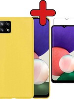 BTH BTH Samsung Galaxy A22 5G hoesje siliconen geel met screenprotector