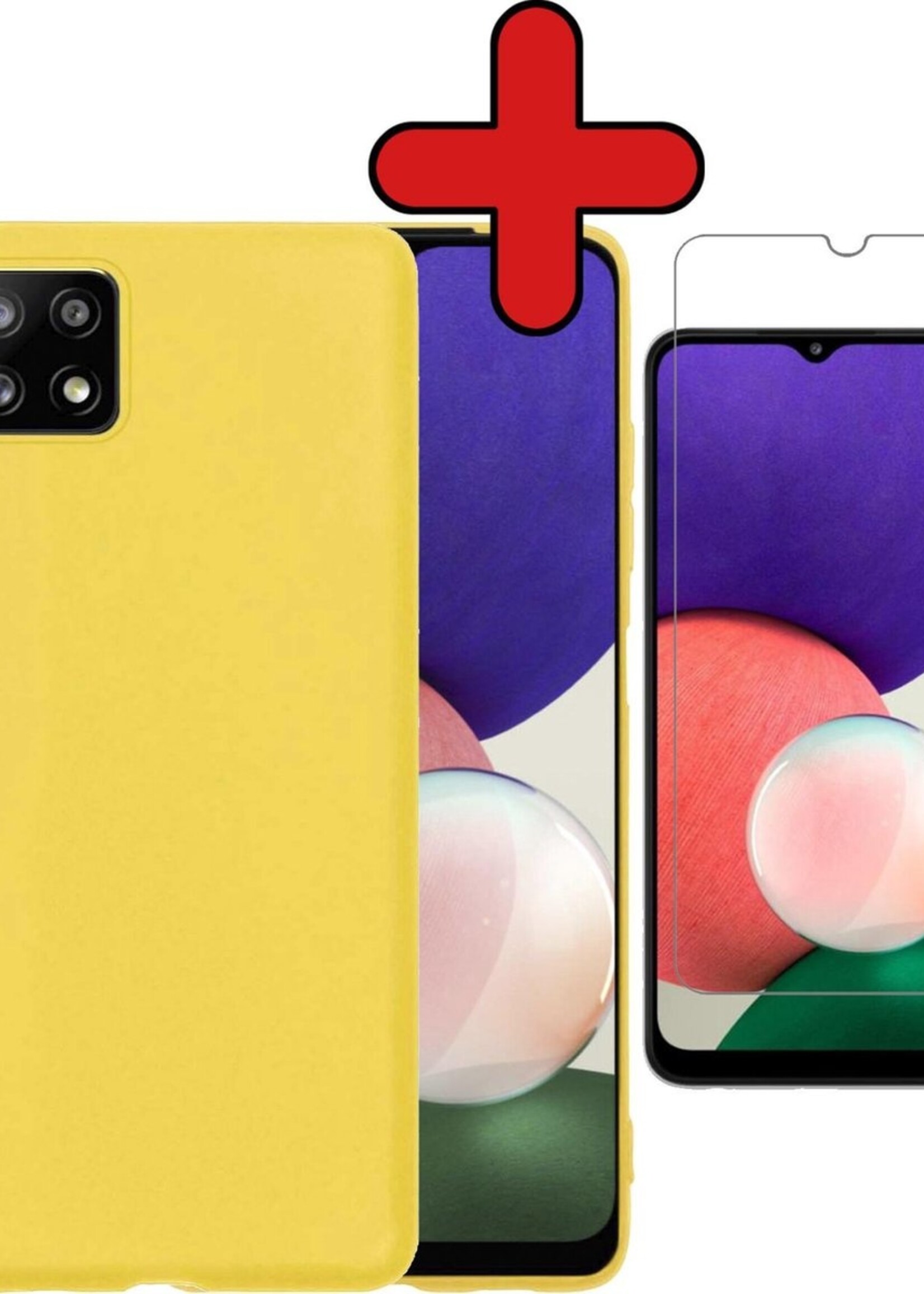 BTH Hoesje Geschikt voor Samsung A22 5G Hoesje Siliconen Case Hoes Met Screenprotector - Hoes Geschikt voor Samsung Galaxy A22 5G Hoes Cover Case - Geel