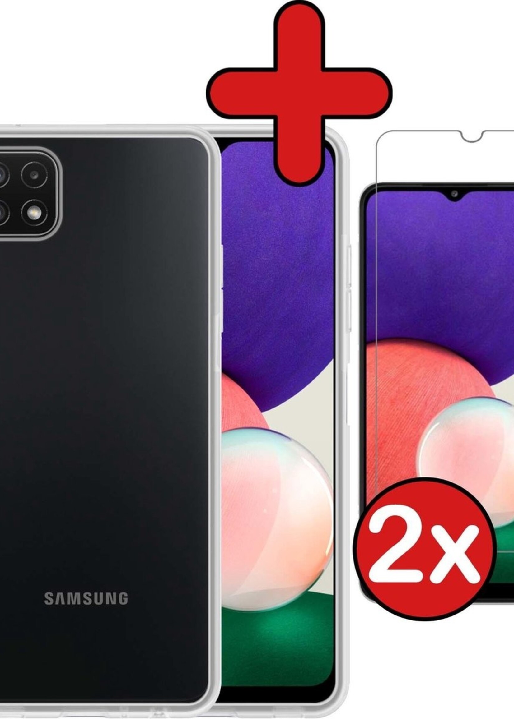 BTH Hoesje Geschikt voor Samsung A22 5G Hoesje Siliconen Case Hoes Met 2x Screenprotector - Hoes Geschikt voor Samsung Galaxy A22 5G Hoes Cover Case - Transparant