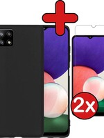 BTH BTH Samsung Galaxy A22 5G hoesje siliconen zwart met 2x screenprotector