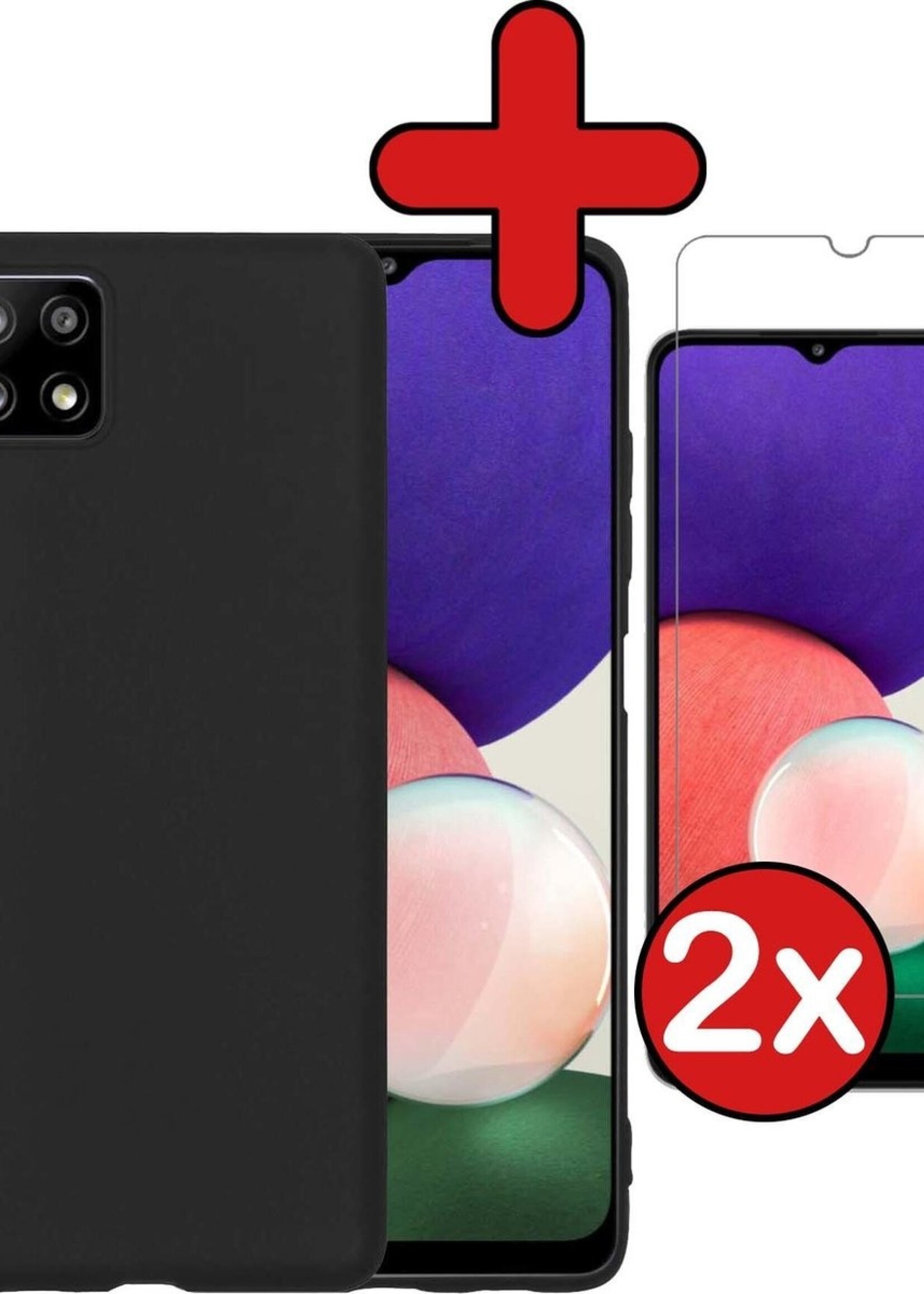 BTH Hoesje Geschikt voor Samsung A22 5G Hoesje Siliconen Case Hoes Met 2x Screenprotector - Hoes Geschikt voor Samsung Galaxy A22 5G Hoes Cover Case - Zwart