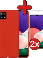 BTH BTH Samsung Galaxy A22 5G hoesje siliconen rood met 2x screenprotector