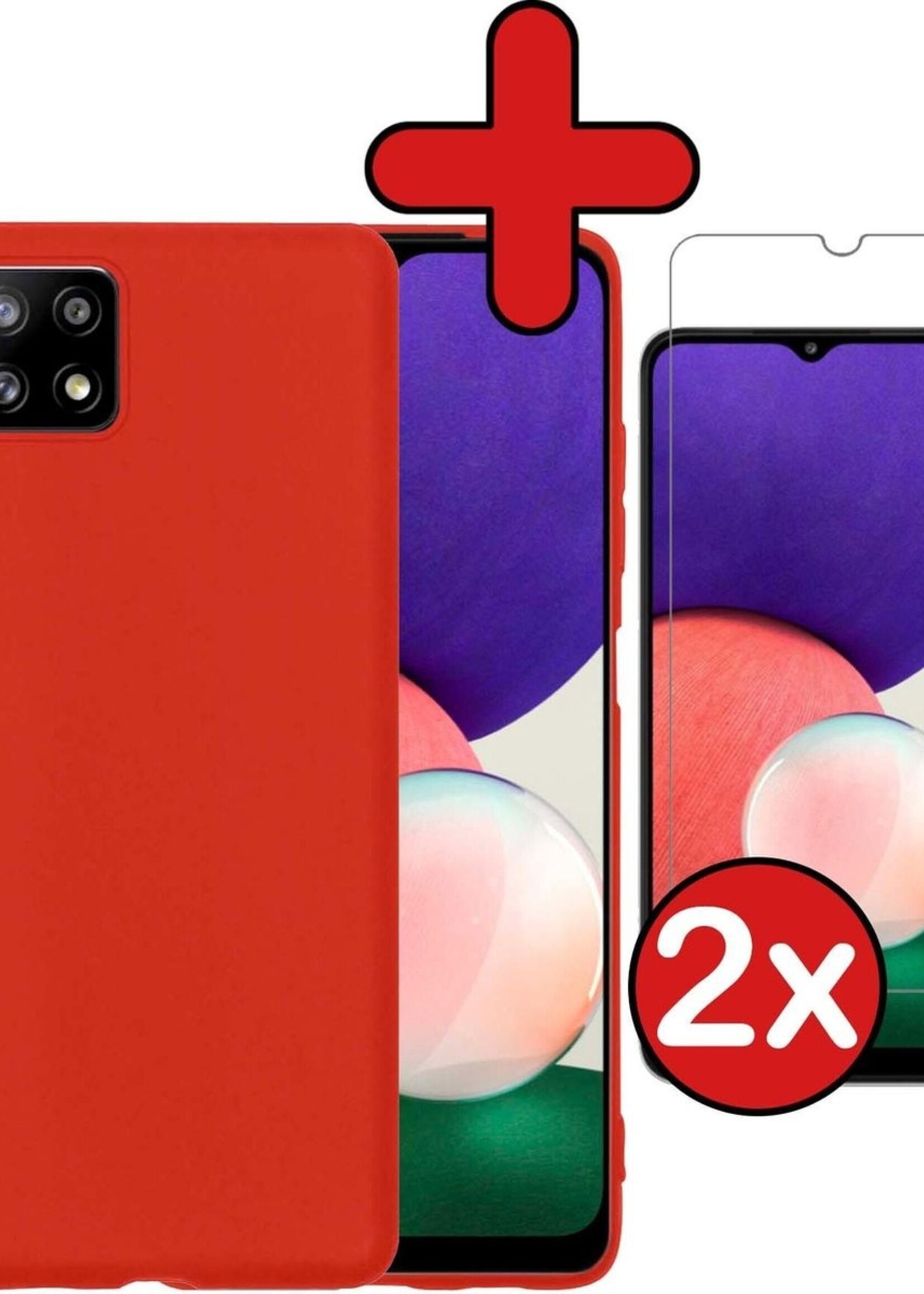 BTH Hoesje Geschikt voor Samsung A22 5G Hoesje Siliconen Case Hoes Met 2x Screenprotector - Hoes Geschikt voor Samsung Galaxy A22 5G Hoes Cover Case - Rood