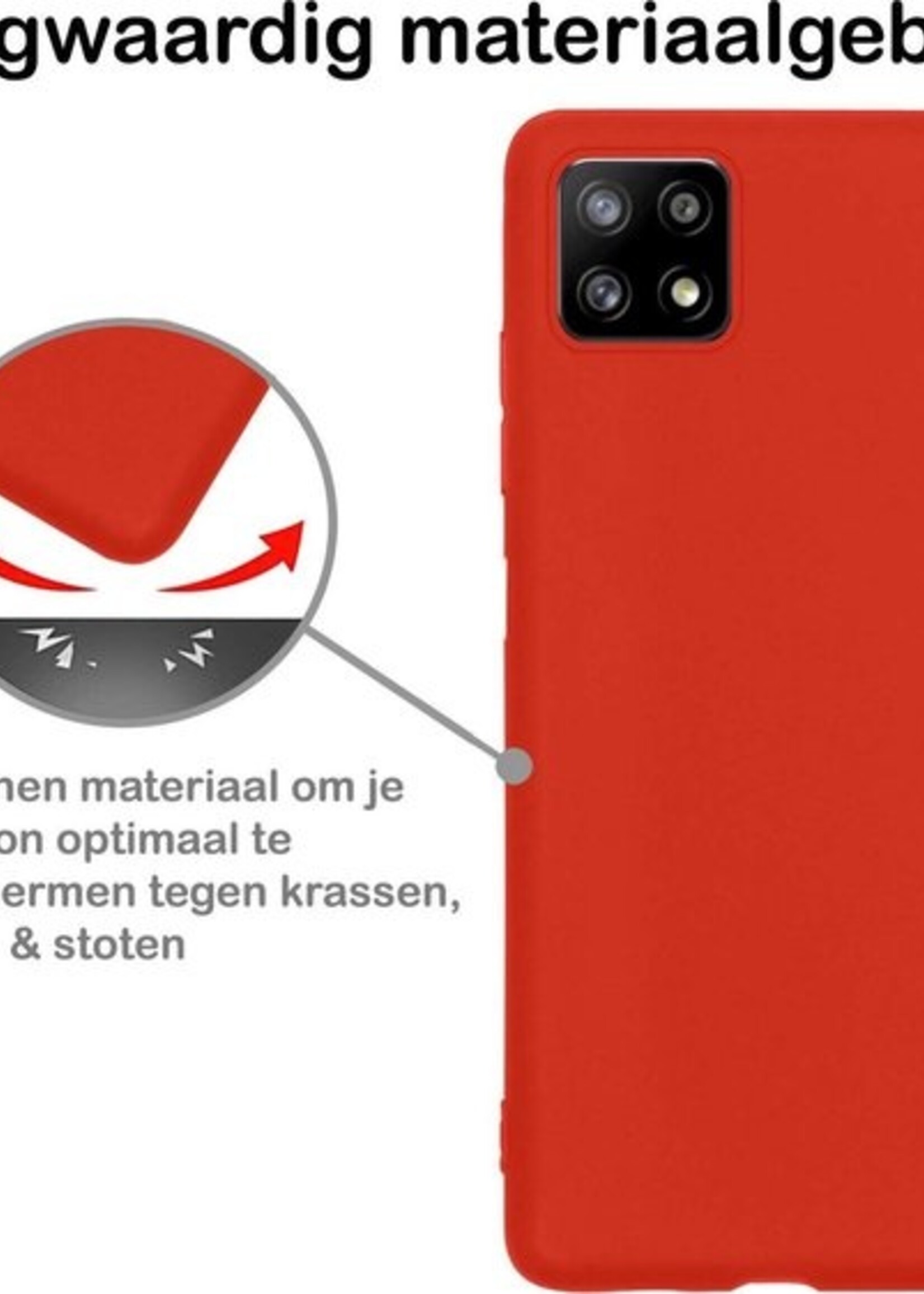 BTH Hoesje Geschikt voor Samsung A22 5G Hoesje Siliconen Case Hoes Met 2x Screenprotector - Hoes Geschikt voor Samsung Galaxy A22 5G Hoes Cover Case - Rood
