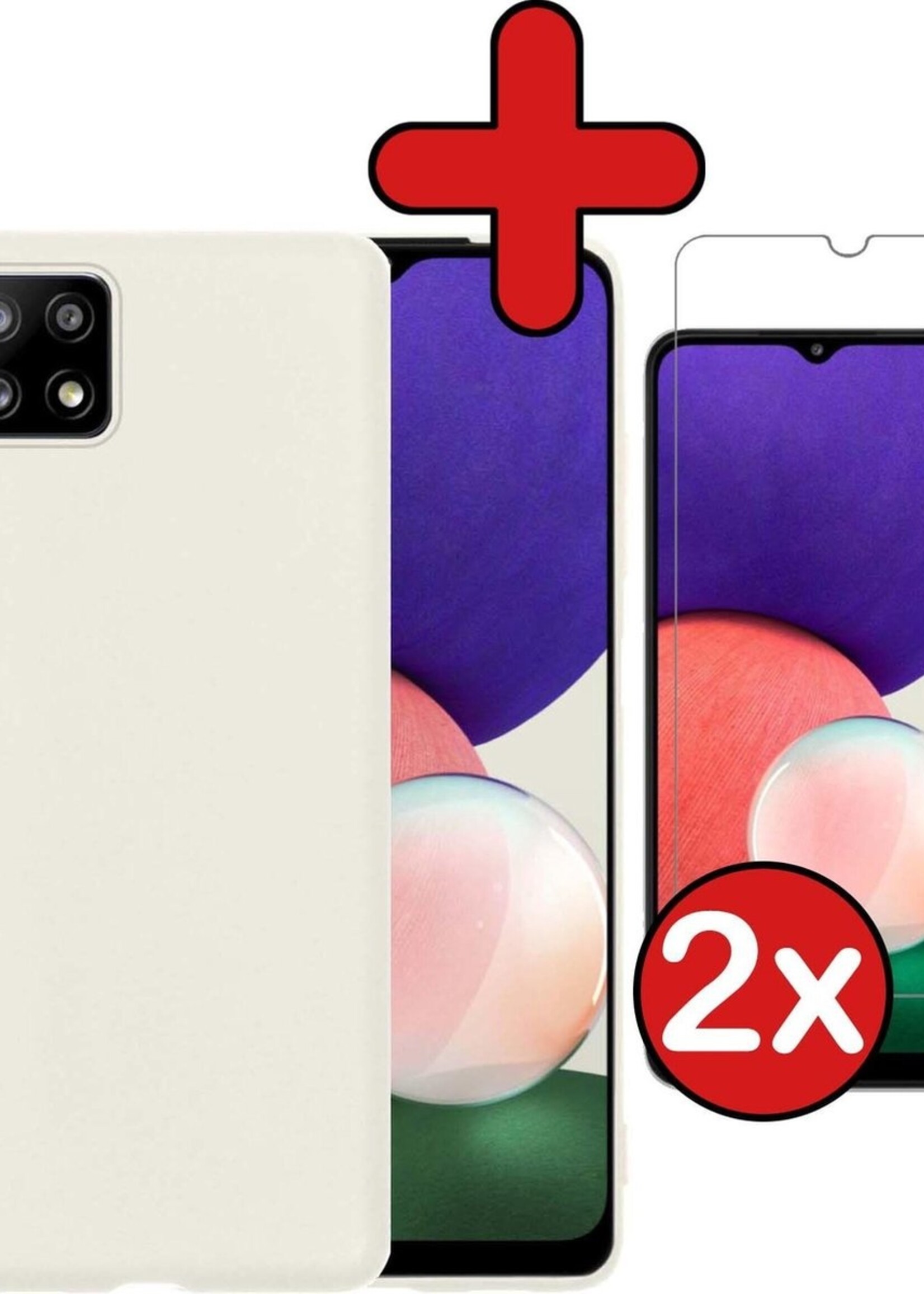 BTH Hoesje Geschikt voor Samsung A22 5G Hoesje Siliconen Case Hoes Met 2x Screenprotector - Hoes Geschikt voor Samsung Galaxy A22 5G Hoes Cover Case - Wit
