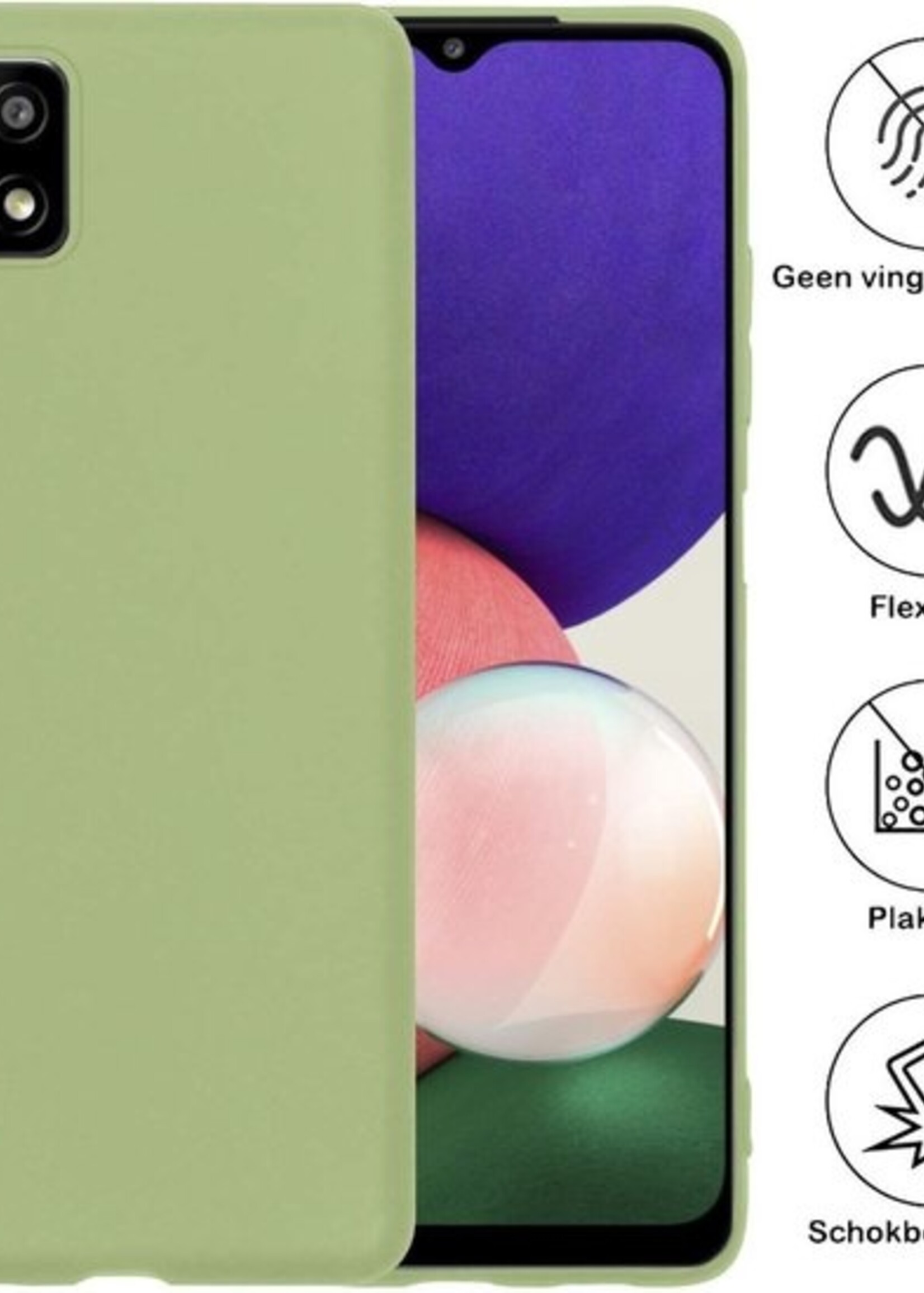 BTH Hoesje Geschikt voor Samsung A22 5G Hoesje Siliconen Case Hoes Met 2x Screenprotector - Hoes Geschikt voor Samsung Galaxy A22 5G Hoes Cover Case - Groen