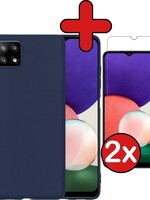BTH BTH Samsung Galaxy A22 5G hoesje siliconen donkerblauw met 2x screenprotector