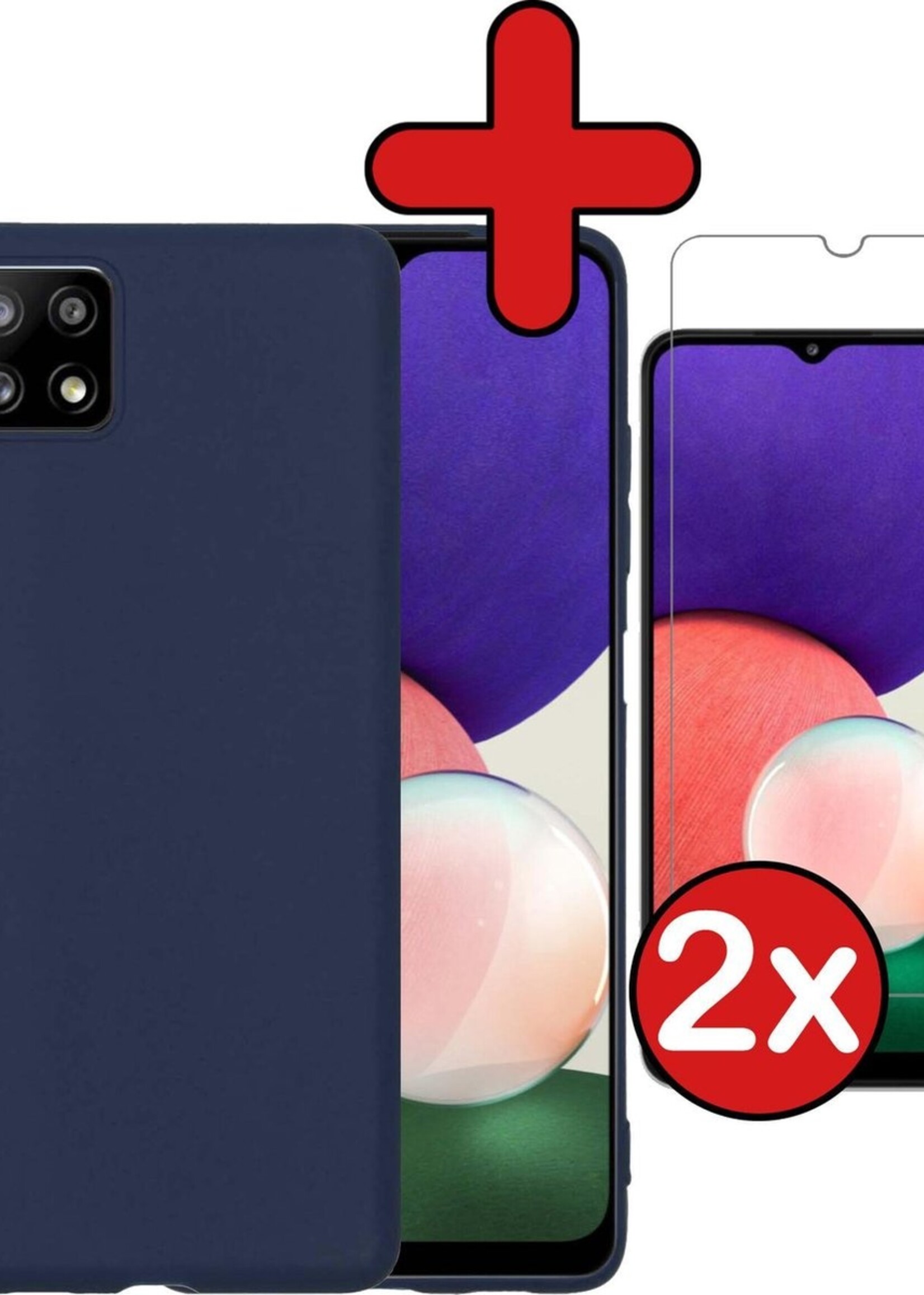 BTH Hoesje Geschikt voor Samsung A22 5G Hoesje Siliconen Case Hoes Met 2x Screenprotector - Hoes Geschikt voor Samsung Galaxy A22 5G Hoes Cover Case - Donkerblauw