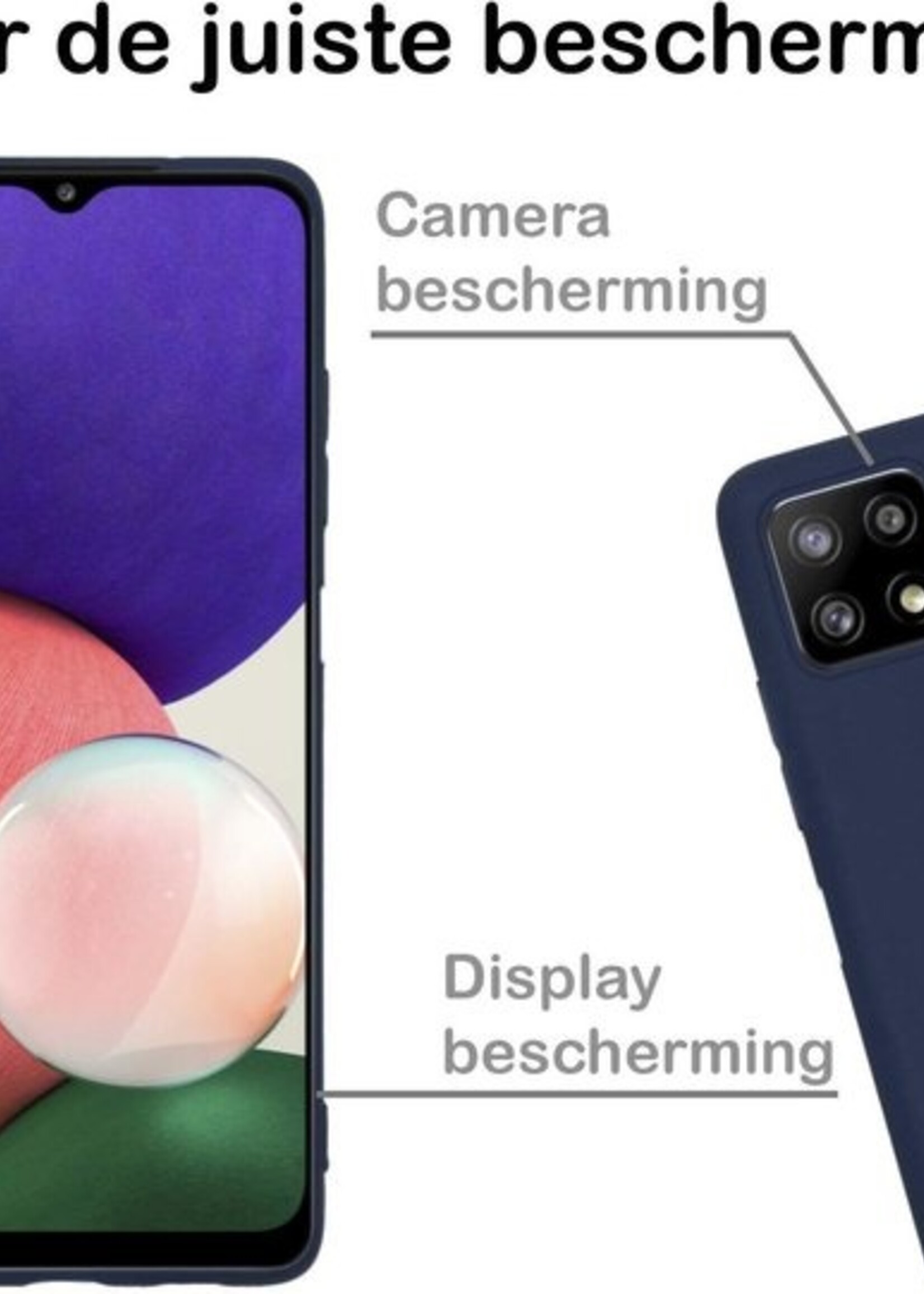 BTH Hoesje Geschikt voor Samsung A22 5G Hoesje Siliconen Case Hoes Met 2x Screenprotector - Hoes Geschikt voor Samsung Galaxy A22 5G Hoes Cover Case - Donkerblauw