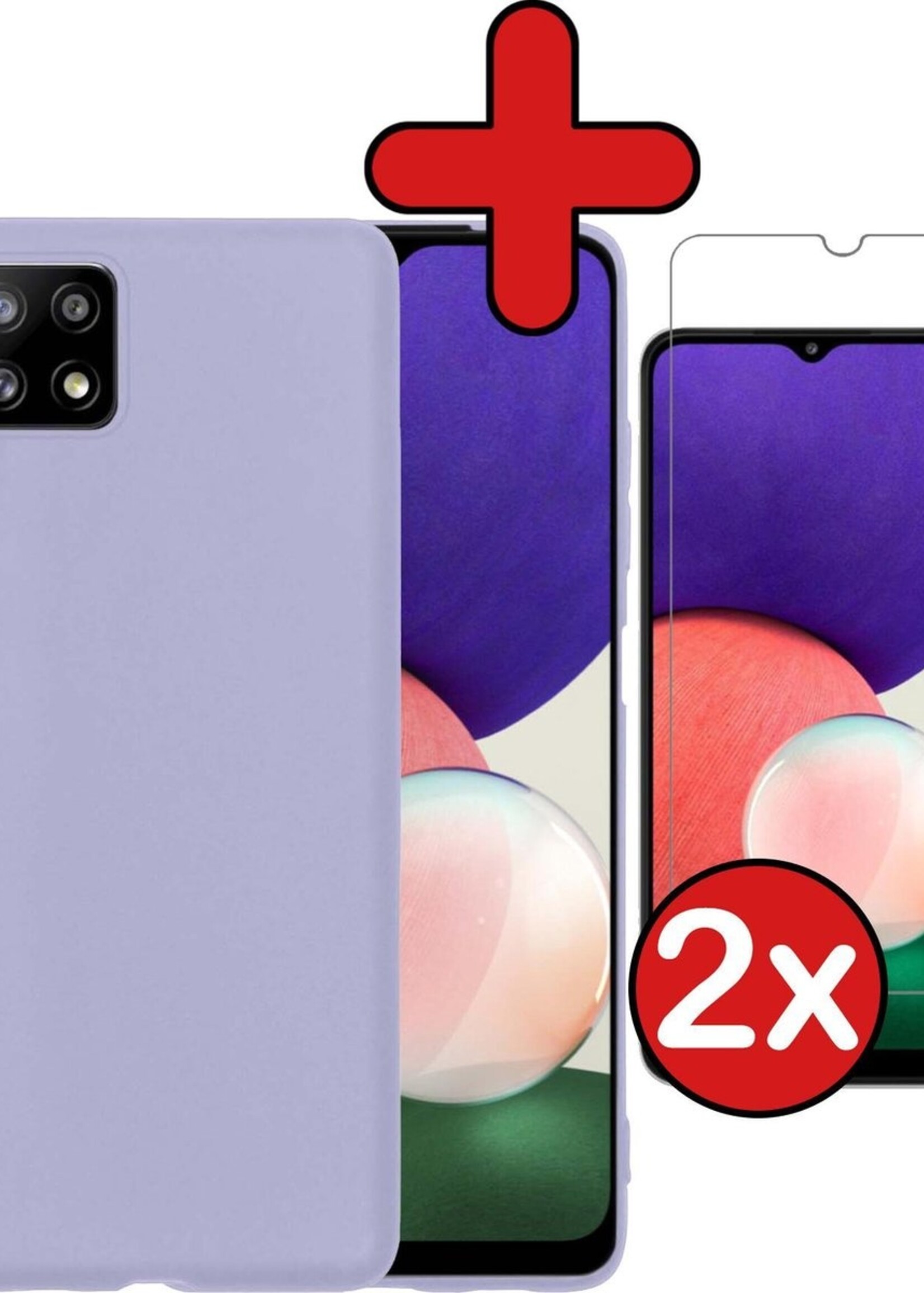 BTH Hoesje Geschikt voor Samsung A22 5G Hoesje Siliconen Case Hoes Met 2x Screenprotector - Hoes Geschikt voor Samsung Galaxy A22 5G Hoes Cover Case - Lila