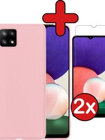 BTH BTH Samsung Galaxy A22 5G hoesje siliconen lichtroze met 2x screenprotector