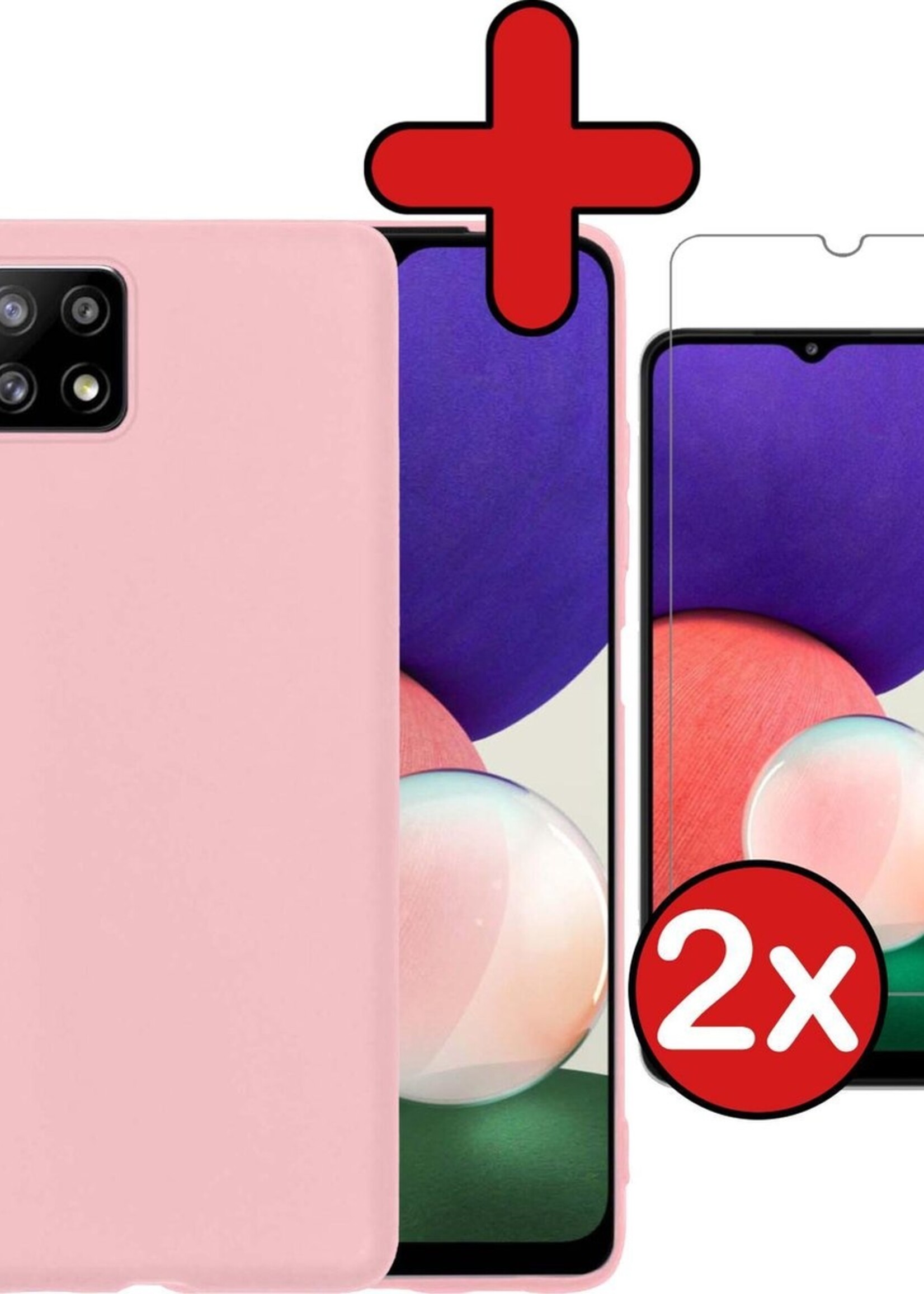 BTH Hoesje Geschikt voor Samsung A22 5G Hoesje Siliconen Case Hoes Met 2x Screenprotector - Hoes Geschikt voor Samsung Galaxy A22 5G Hoes Cover Case - Lichtroze