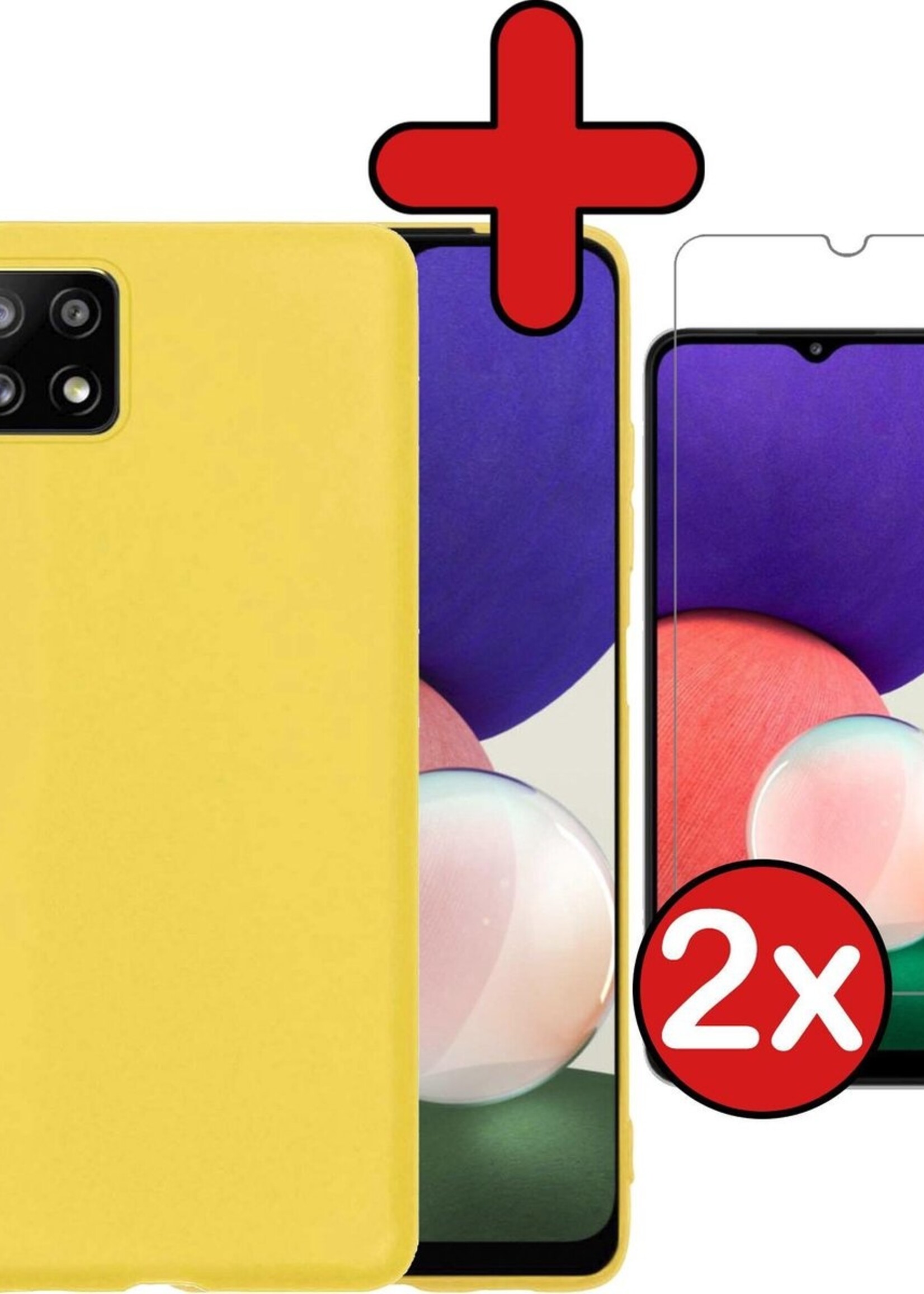 BTH Hoesje Geschikt voor Samsung A22 5G Hoesje Siliconen Case Hoes Met 2x Screenprotector - Hoes Geschikt voor Samsung Galaxy A22 5G Hoes Cover Case - Geel