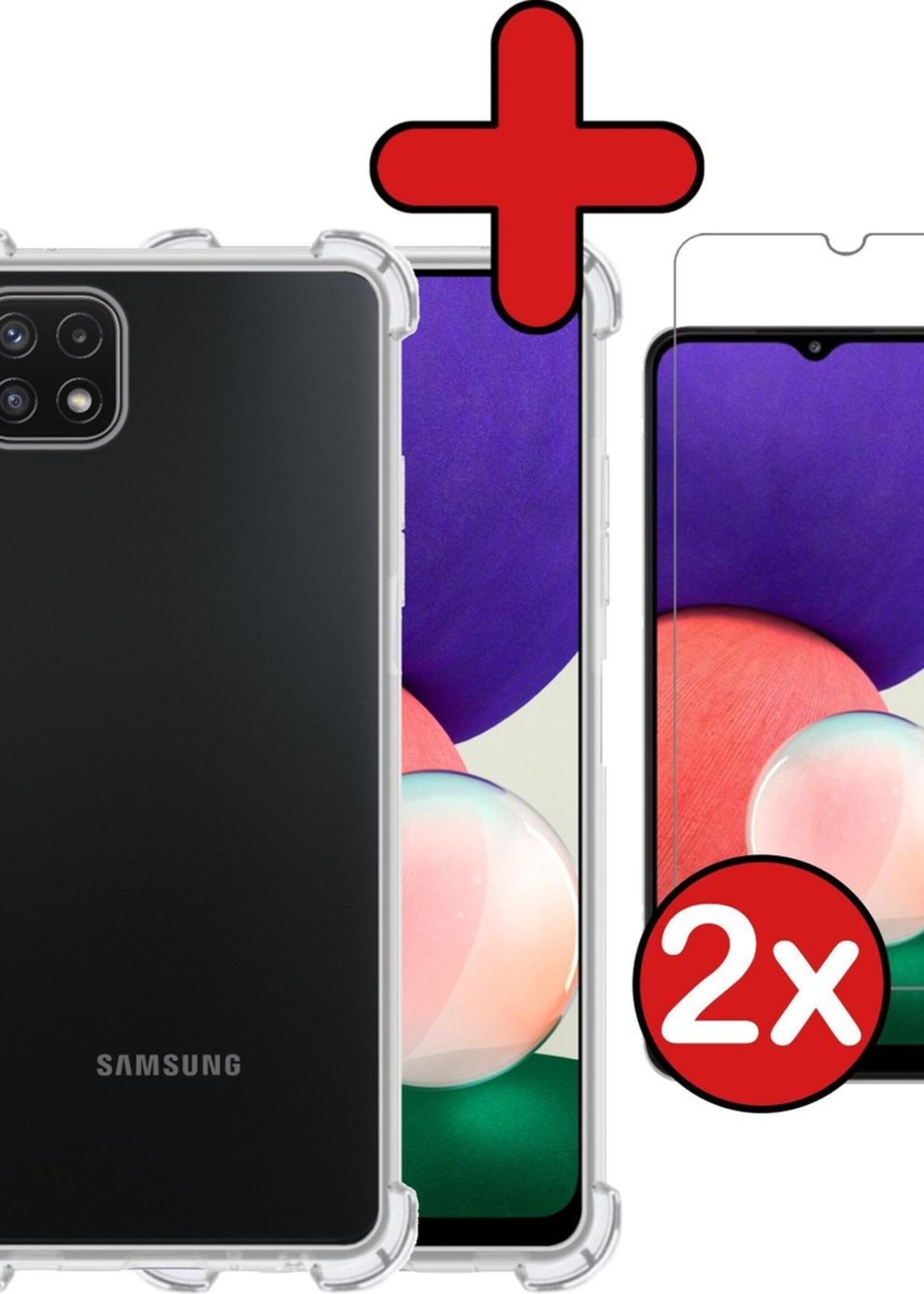 BTH Hoesje Geschikt voor Samsung A22 5G Hoesje Siliconen Shock Proof Case Hoes Met 2x Screenprotector - Hoes Geschikt voor Samsung Galaxy A22 5G Hoes Cover Case Shockproof - Transparant