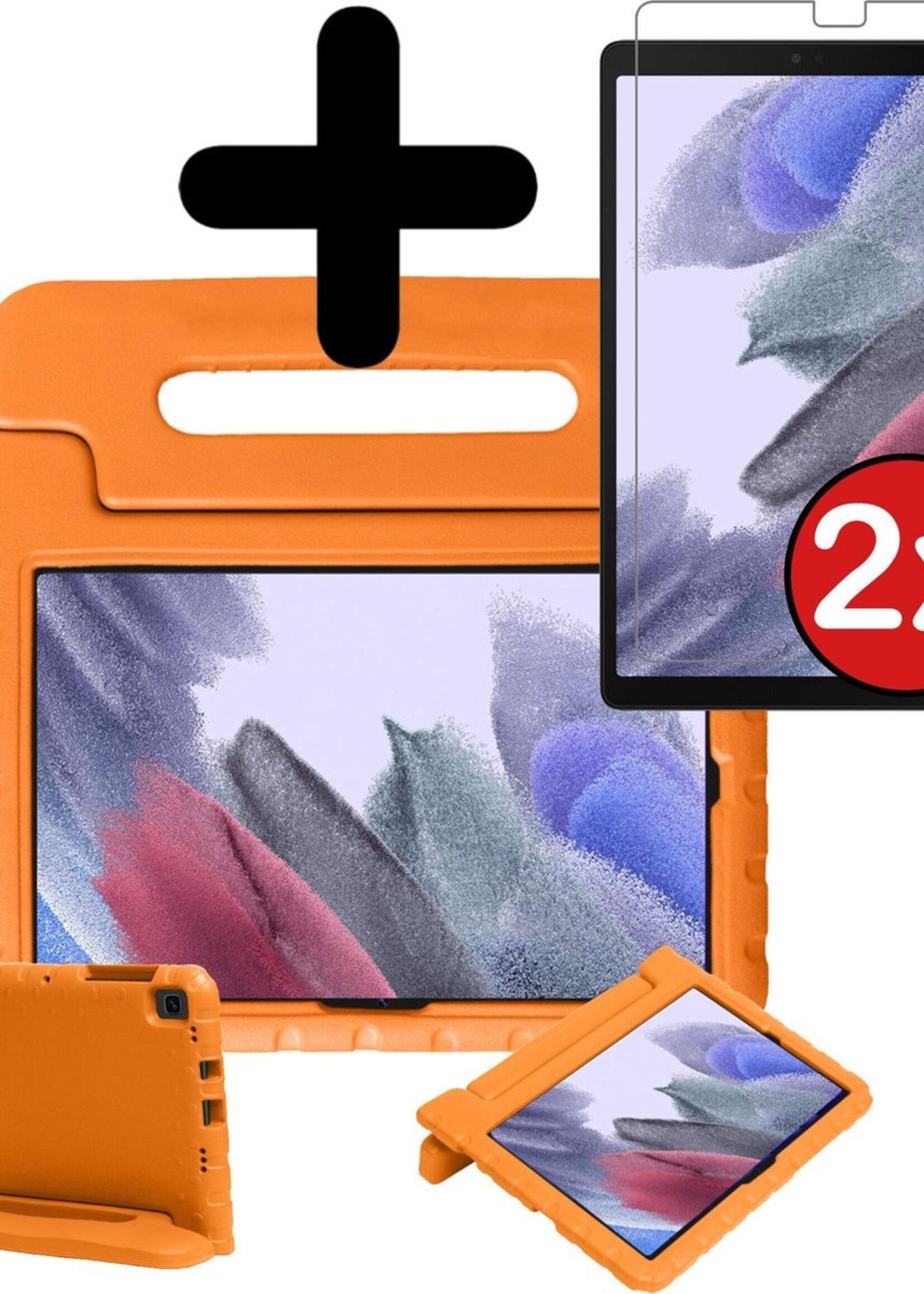 BTH Kinderhoes Geschikt voor Samsung Galaxy Tab A7 Lite Hoes Kinder Hoesje Kids Case Cover Kidsproof Met 2x Screenprotector - Hoesje Geschikt voor Samsung Tab A7 Lite Hoesje Kinder Hoes - Oranje