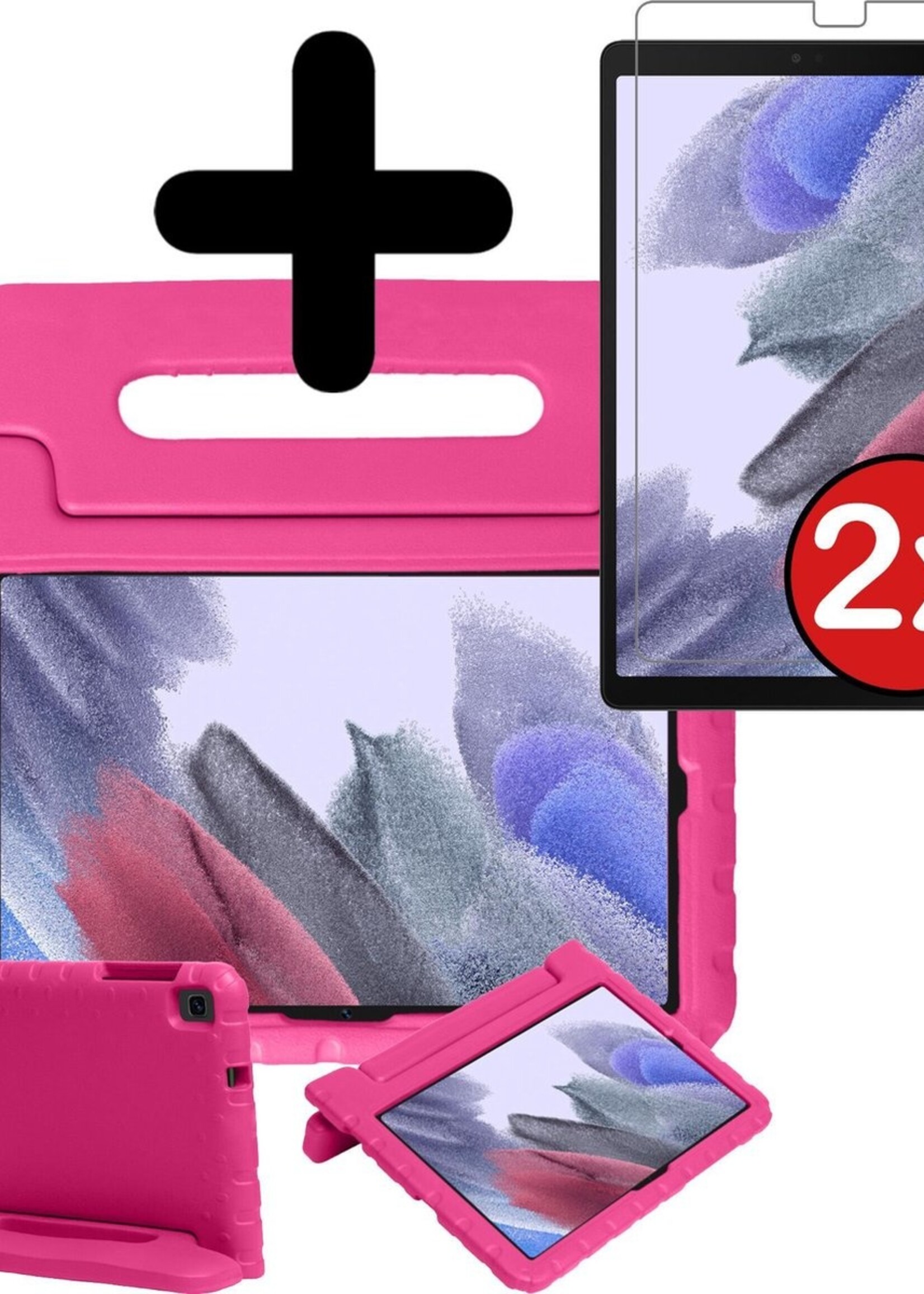 BTH Kinderhoes Geschikt voor Samsung Galaxy Tab A7 Lite Hoes Kinder Hoesje Kids Case Cover Kidsproof Met 2x Screenprotector - Hoesje Geschikt voor Samsung Tab A7 Lite Hoesje Kinder Hoes - Roze