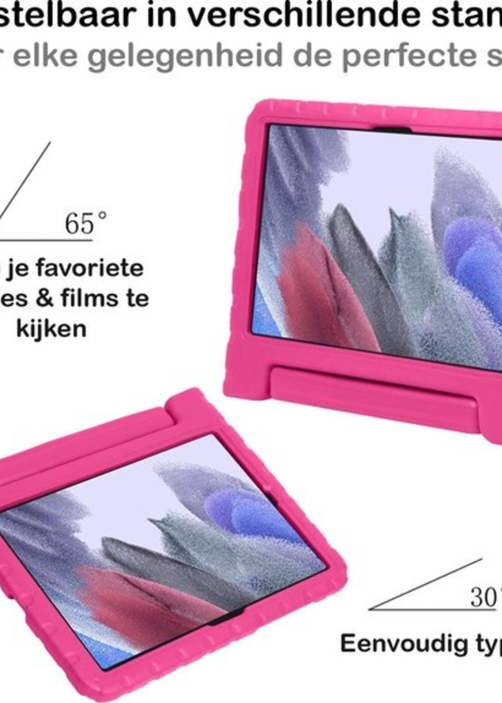 BTH Kinderhoes Geschikt voor Samsung Galaxy Tab A7 Lite Hoes Kinder Hoesje Kids Case Cover Kidsproof Met 2x Screenprotector - Hoesje Geschikt voor Samsung Tab A7 Lite Hoesje Kinder Hoes - Roze