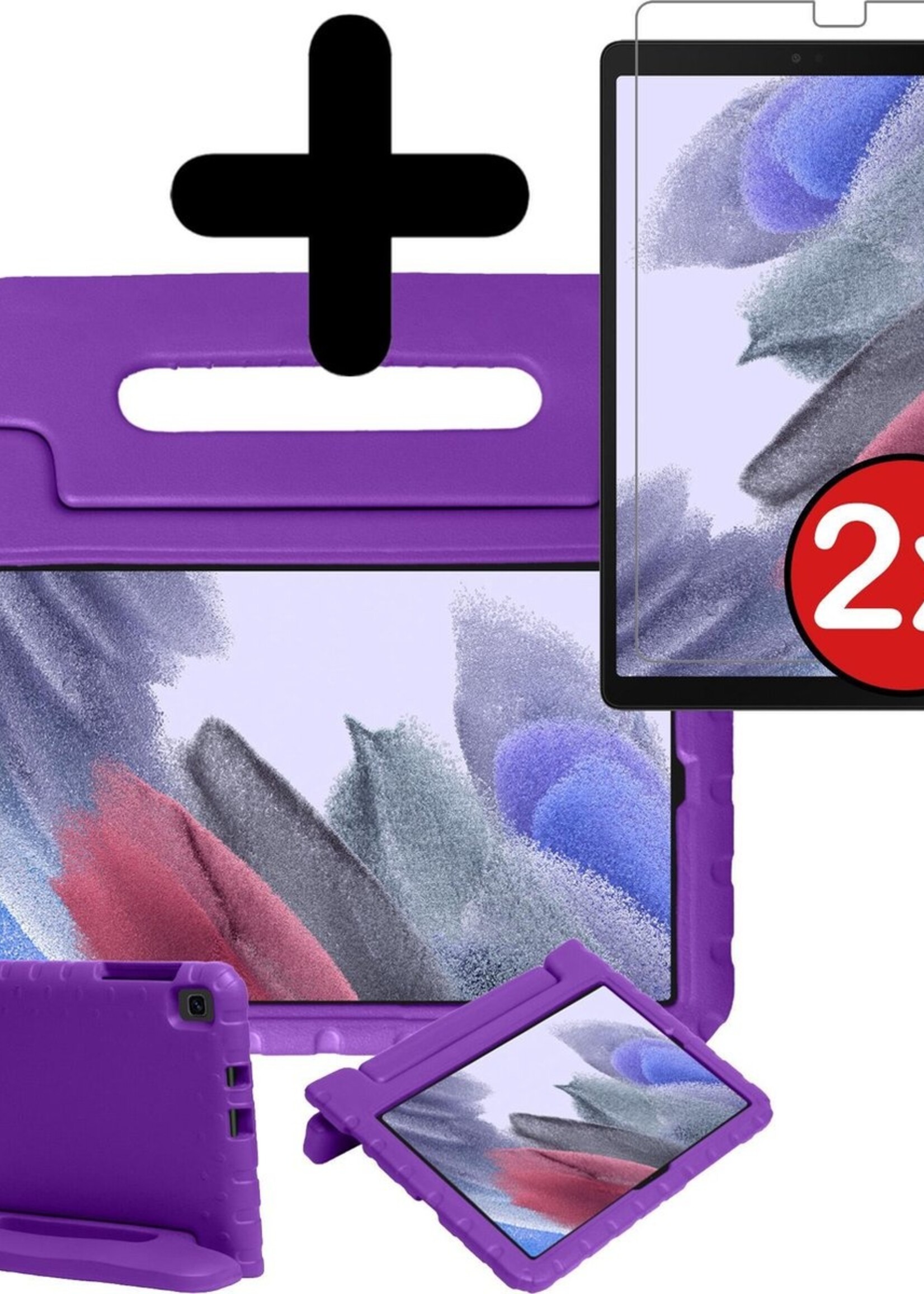 BTH Kinderhoes Geschikt voor Samsung Galaxy Tab A7 Lite Hoes Kinder Hoesje Kids Case Cover Kidsproof Met 2x Screenprotector - Hoesje Geschikt voor Samsung Tab A7 Lite Hoesje Kinder Hoes - Paars
