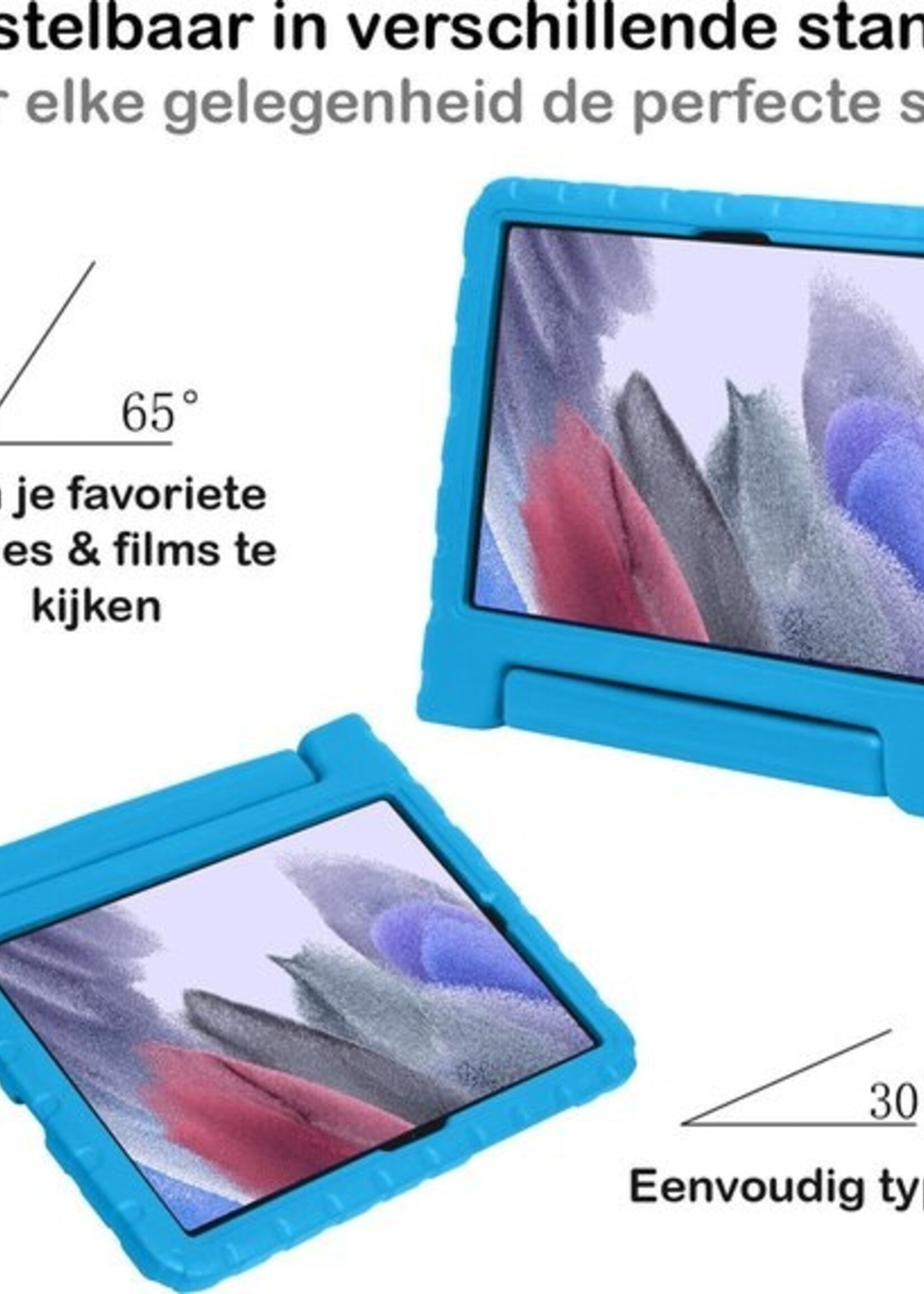 BTH Kinderhoes Geschikt voor Samsung Galaxy Tab A7 Lite Hoes Kinder Hoesje Kids Case Cover Kidsproof Met 2x Screenprotector - Hoesje Geschikt voor Samsung Tab A7 Lite Hoesje Kinder Hoes - Blauw