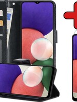 BTH BTH Samsung Galaxy A22 4G Hoesje Bookcase Zwart Met Screenprotector